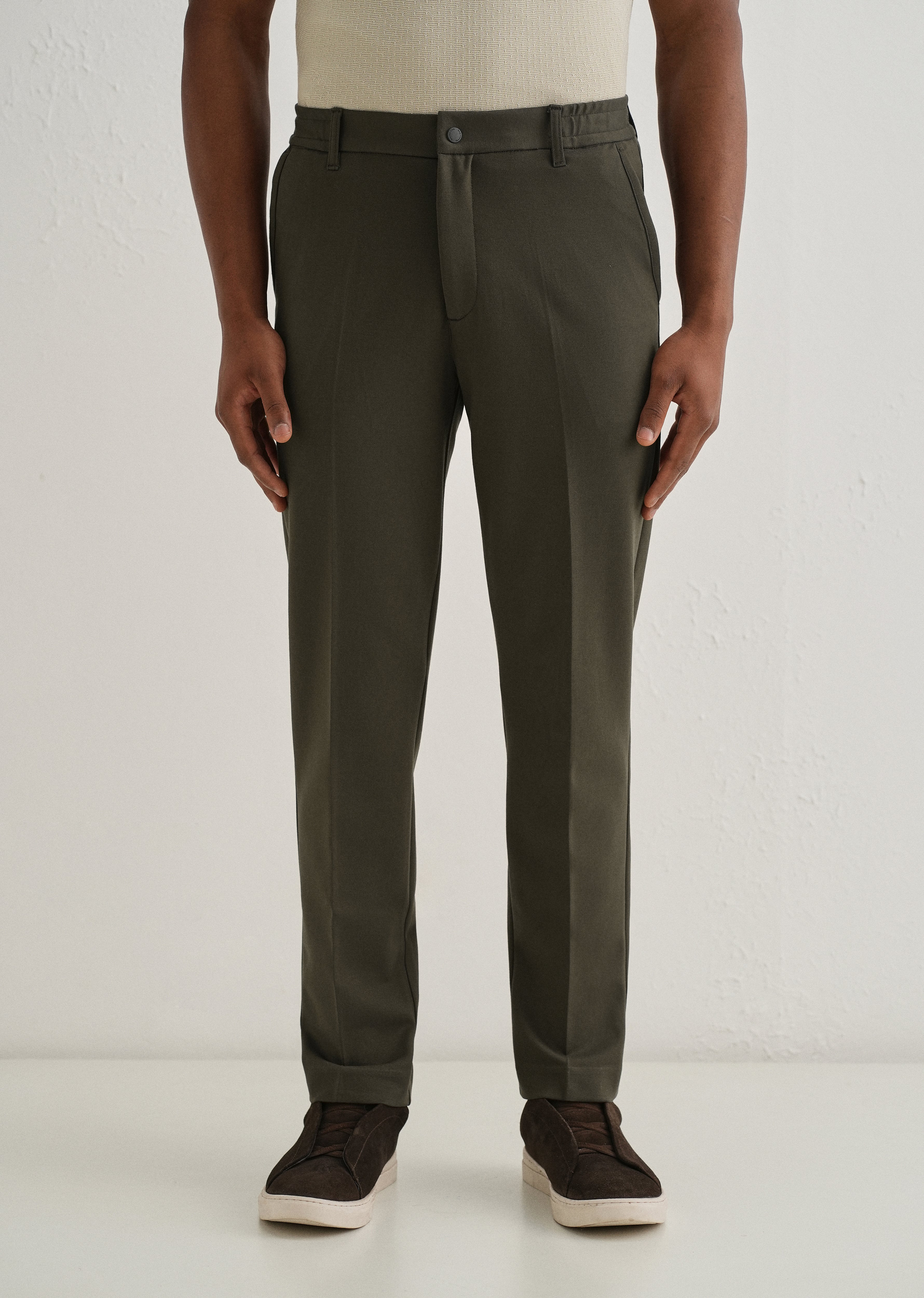 Olive Green Semi Elasticated Slim Fit Trouser