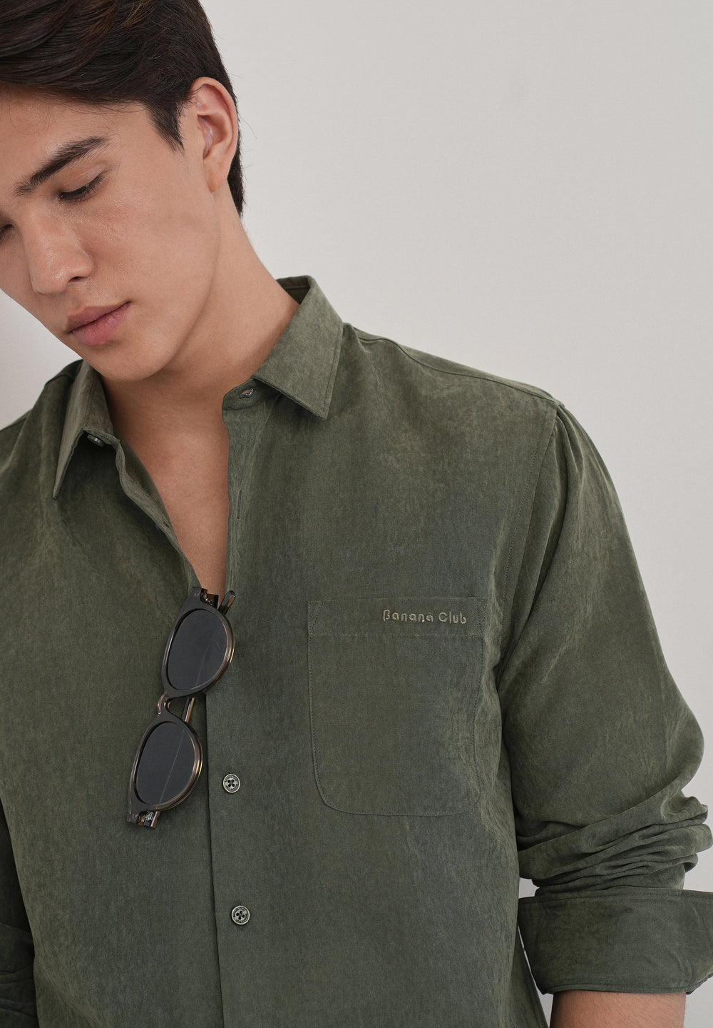 Olive Green Suede Plain Shirt