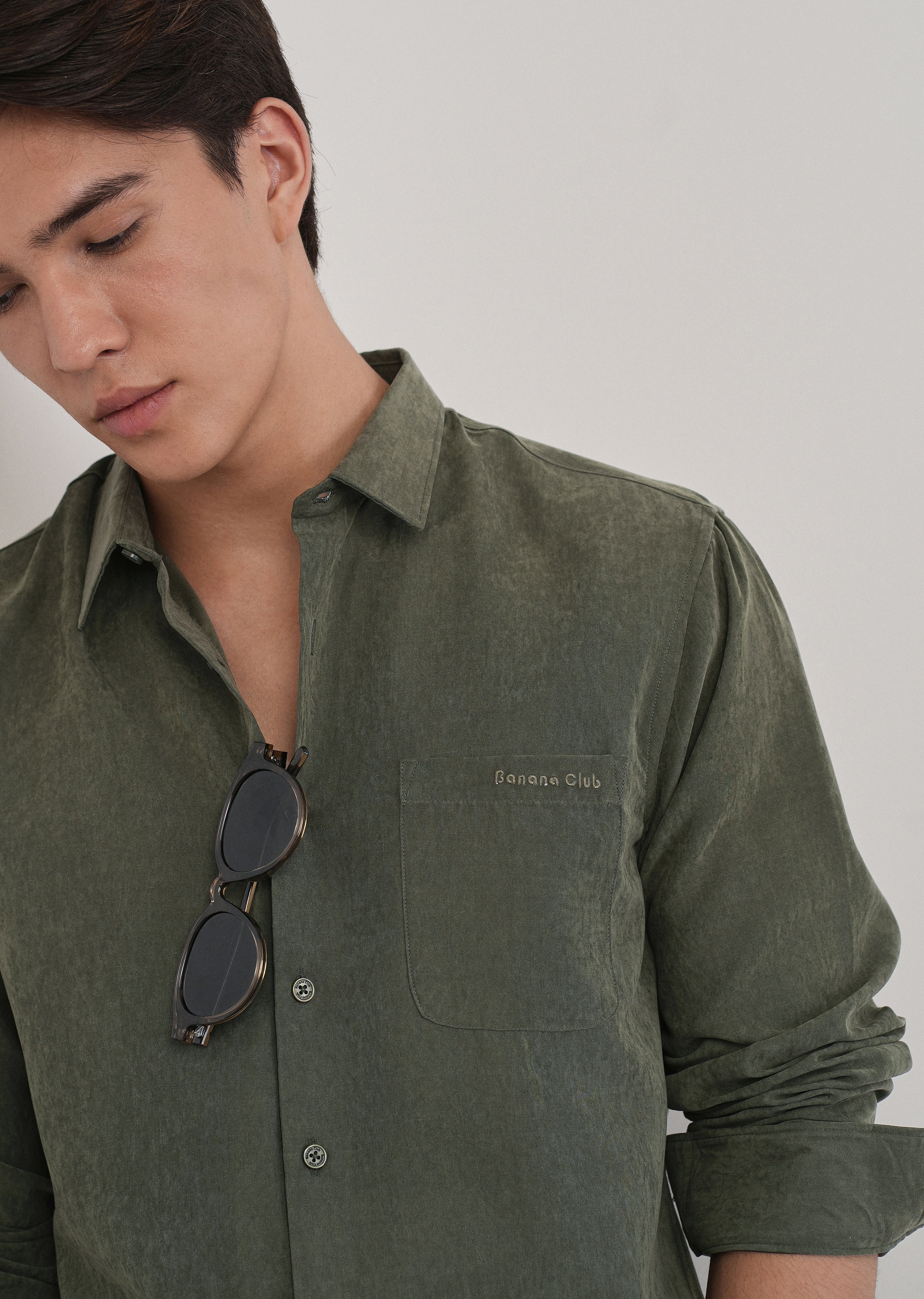 Olive Green Suede Plain Shirt
