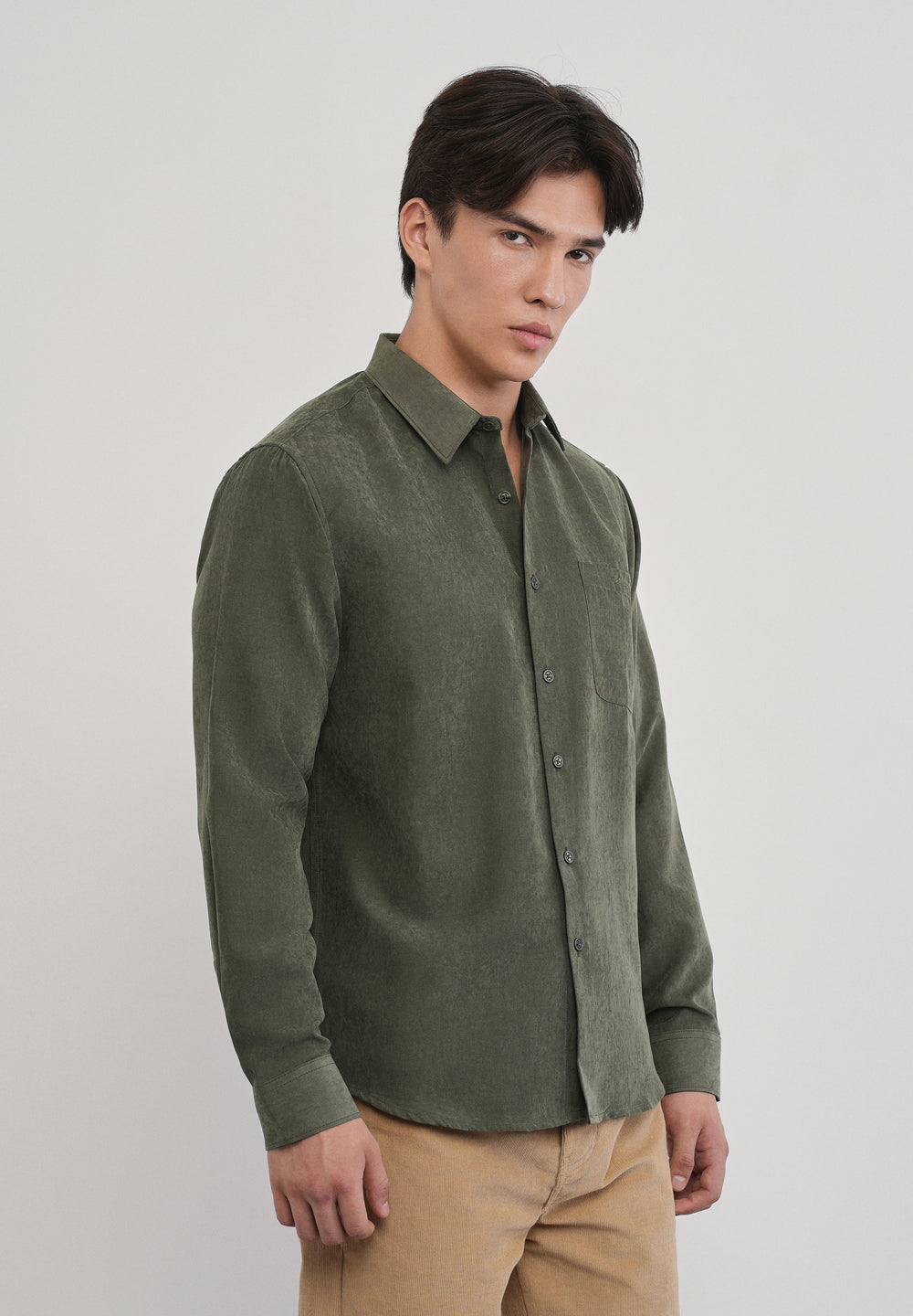 Olive Green Suede Plain Shirt