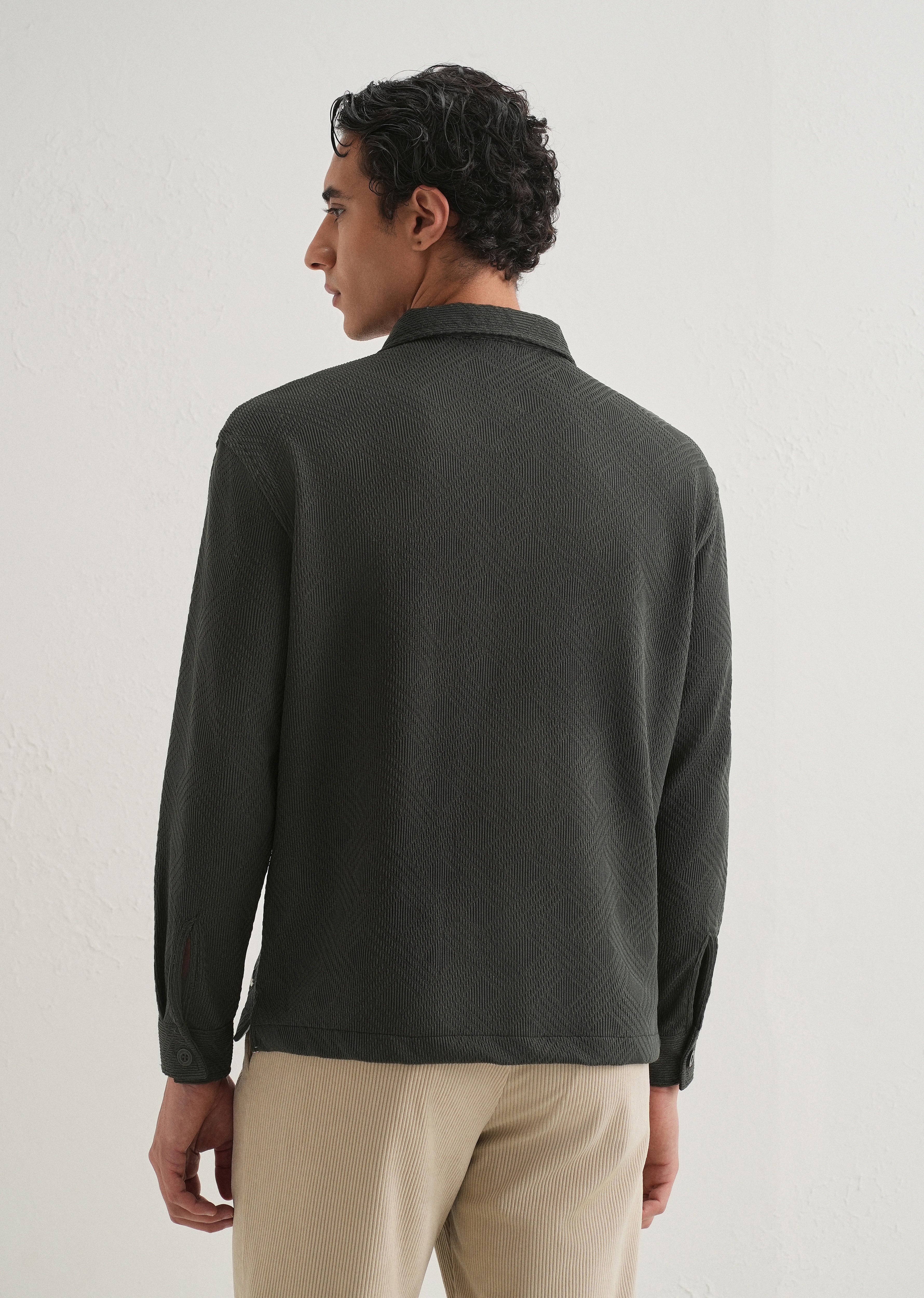 Olive Green Textured Knit Shacket