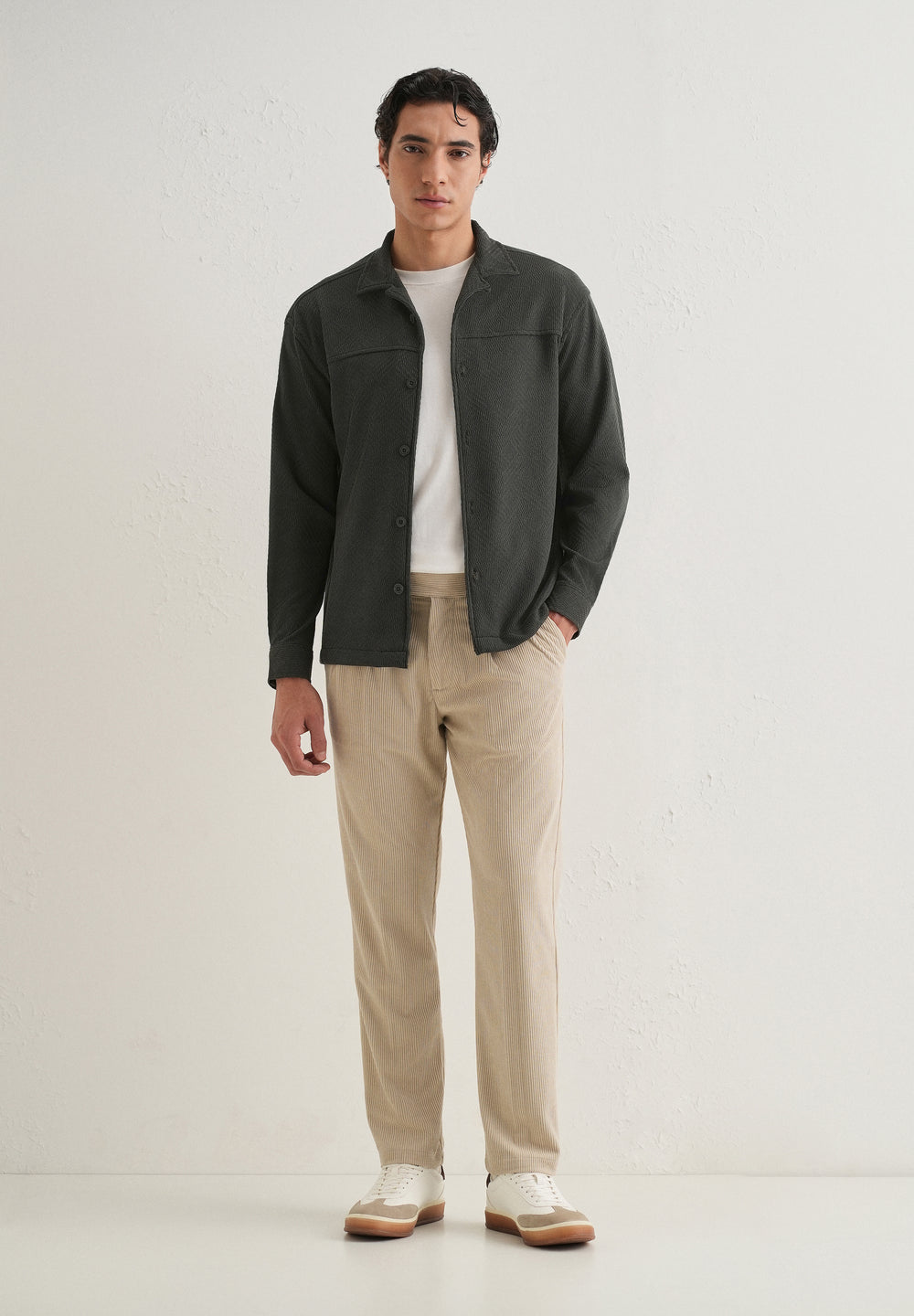 Olive Green Textured Knit Shacket