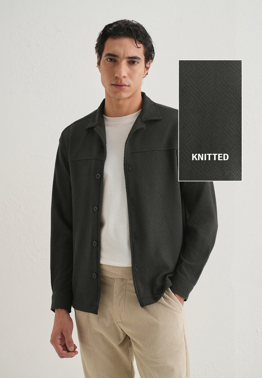 Olive Green Textured Knit Shacket