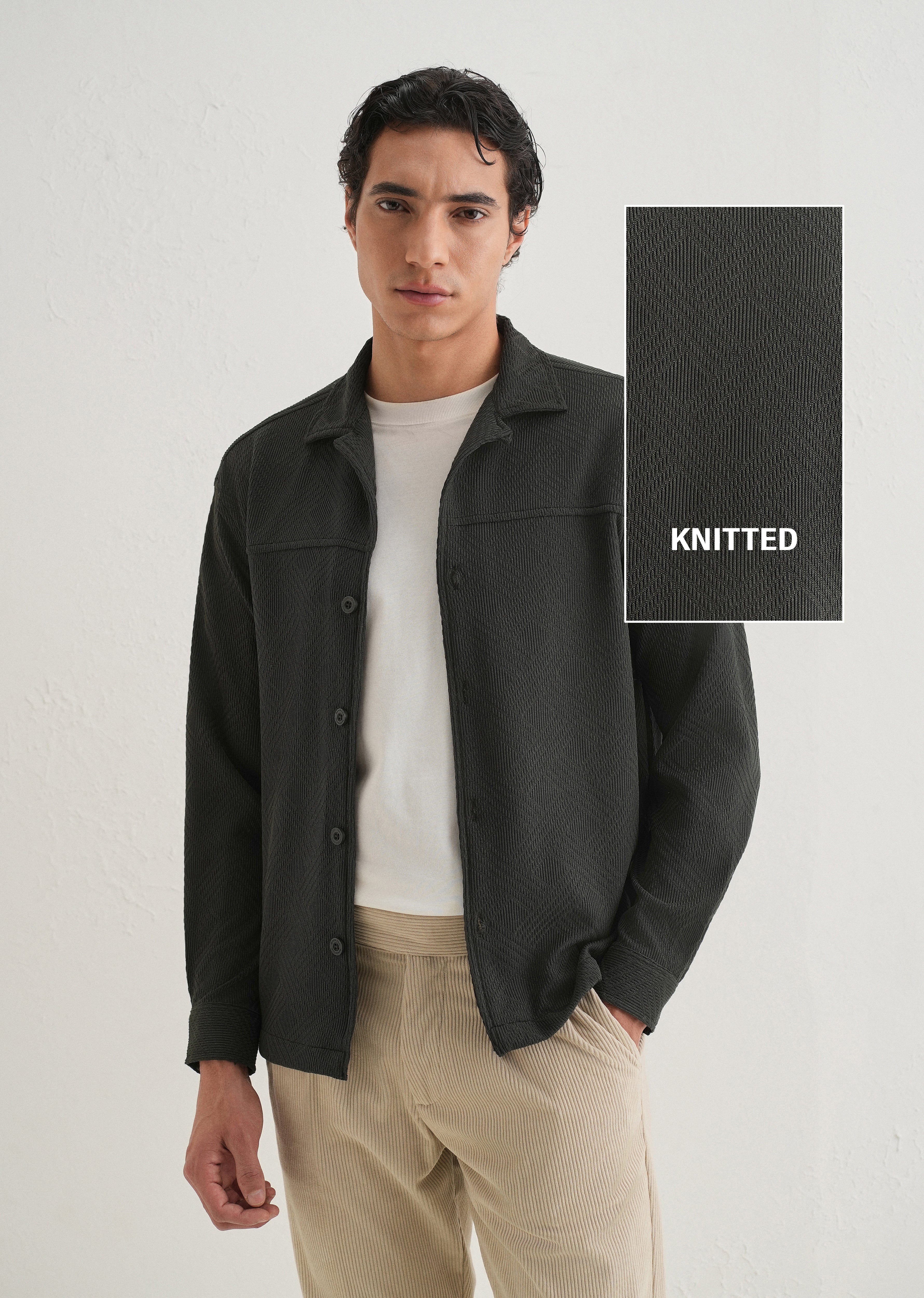 Olive Green Textured Knit Shacket