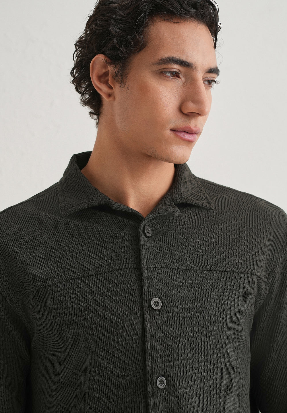 Olive Green Textured Knit Shacket