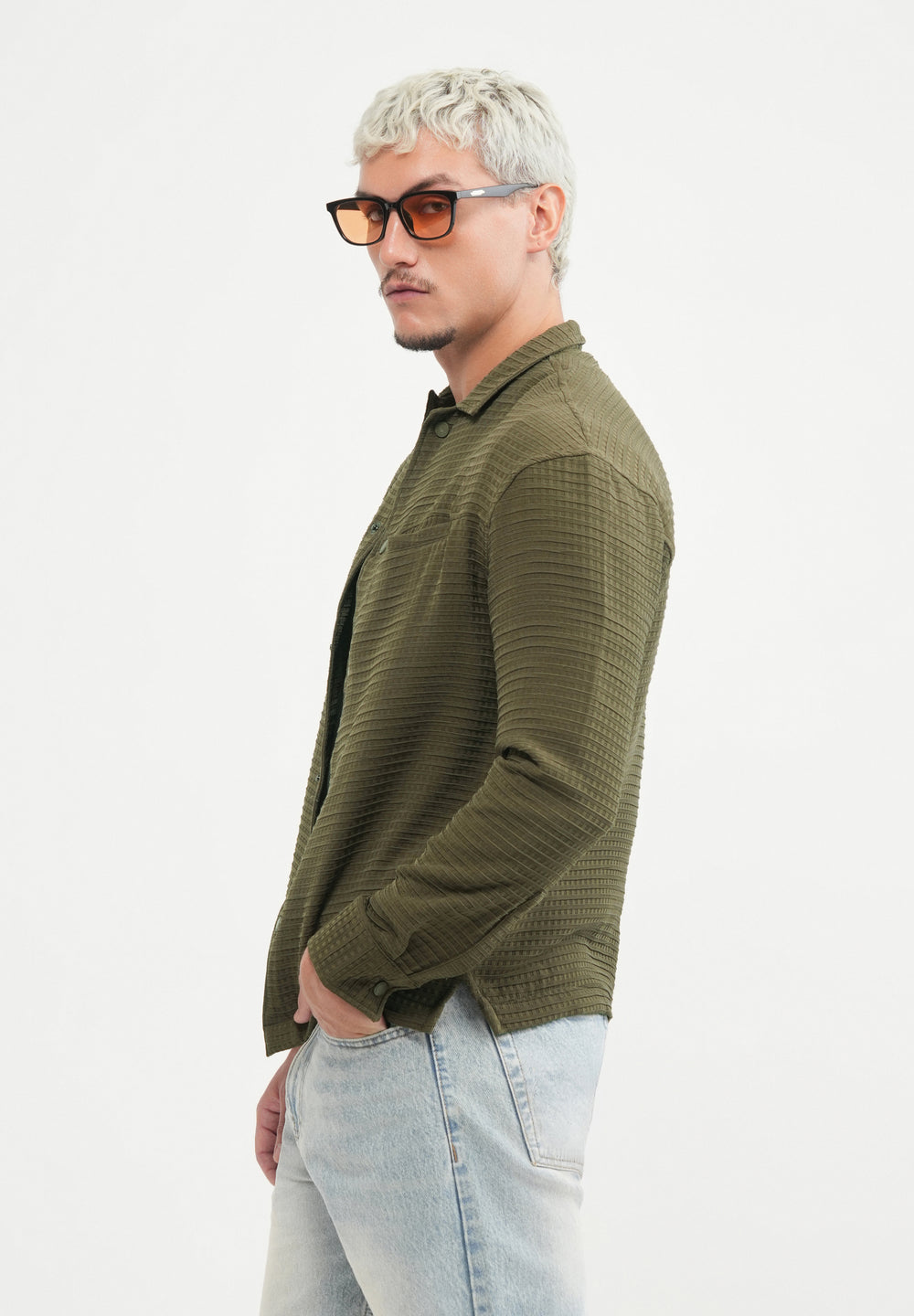Olive Green Textured Shacket