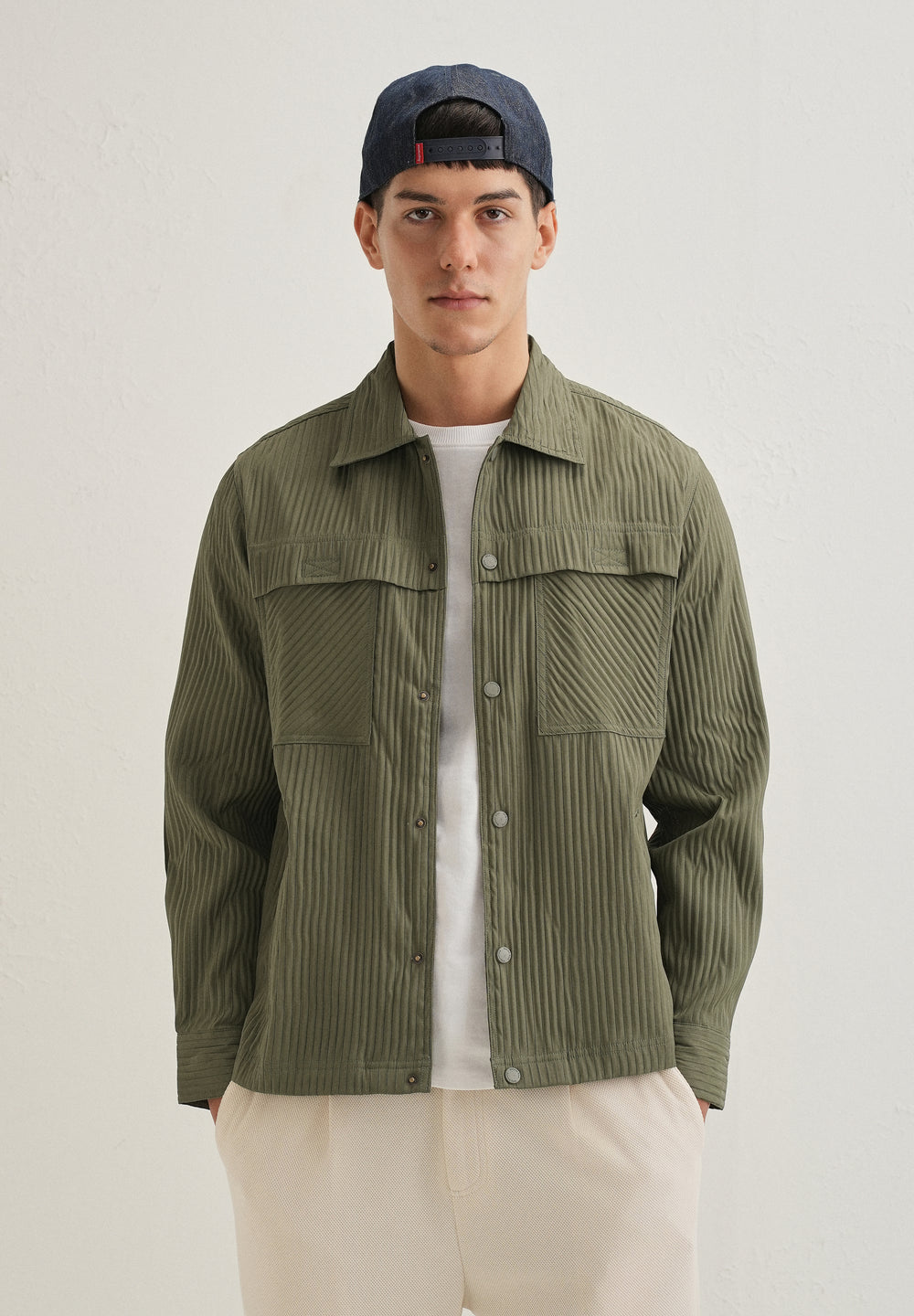 Olive Green Textured Utility Shacket