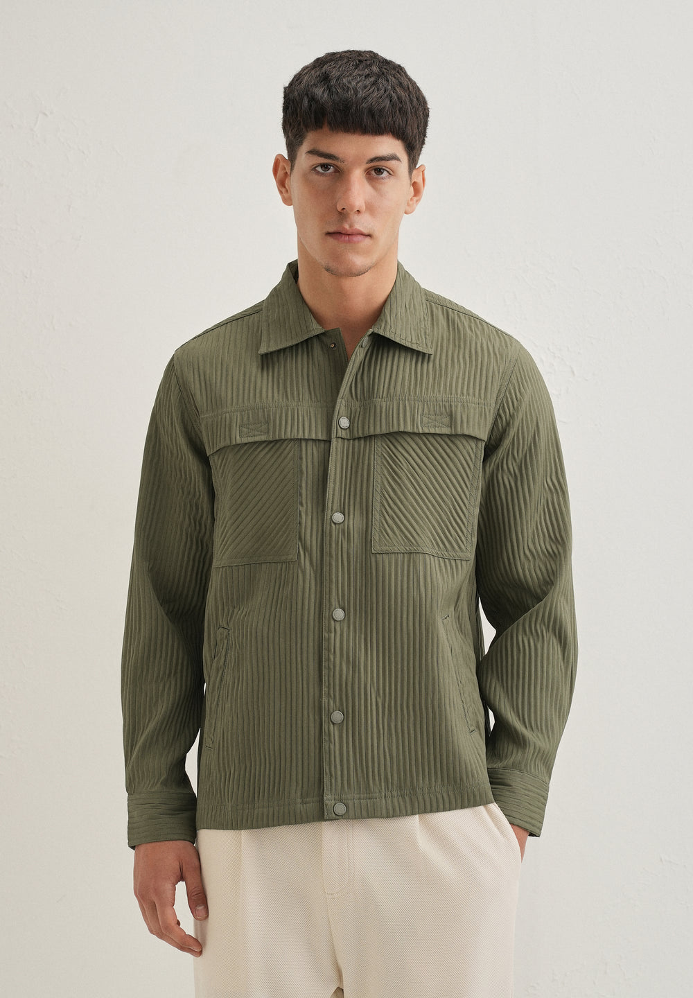 Olive Green Textured Utility Shacket