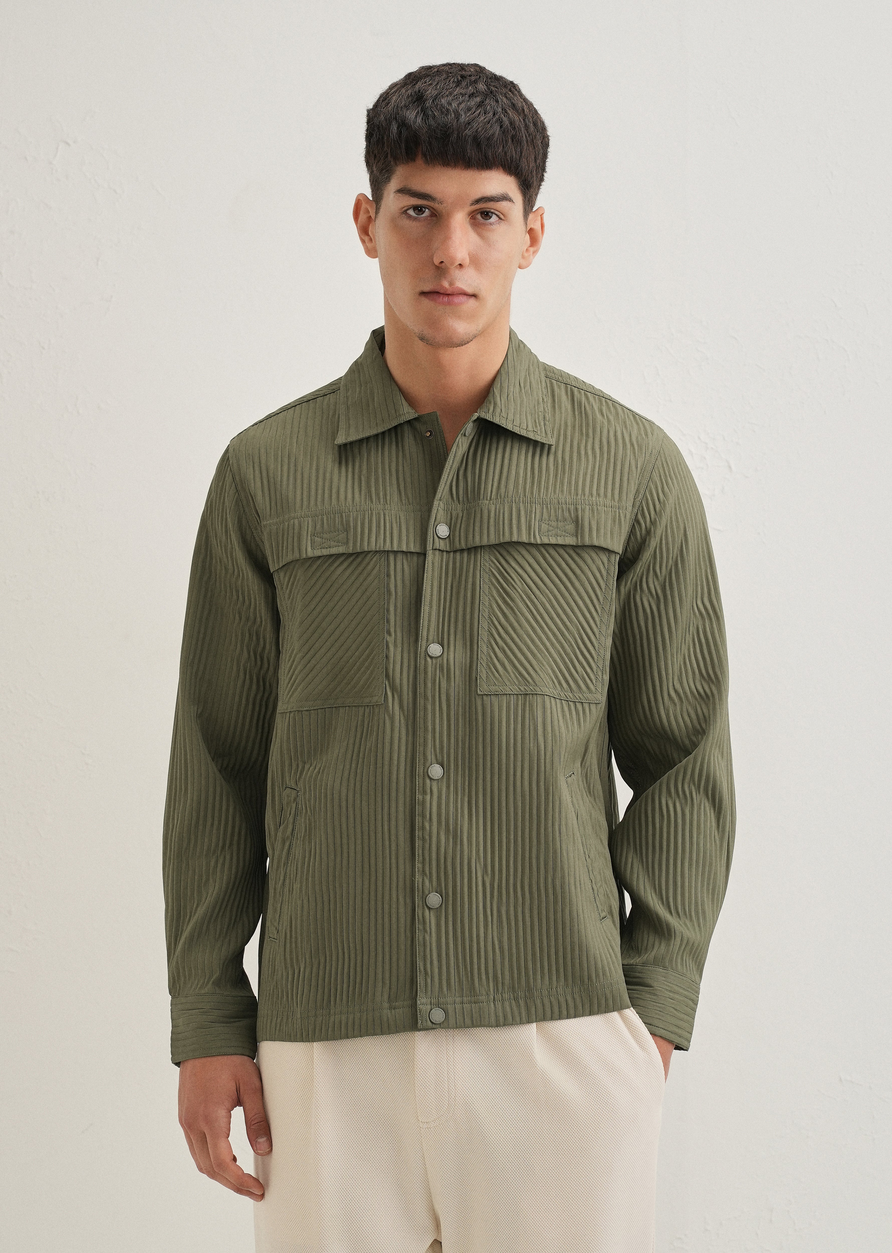 Olive Green Textured Utility Shacket