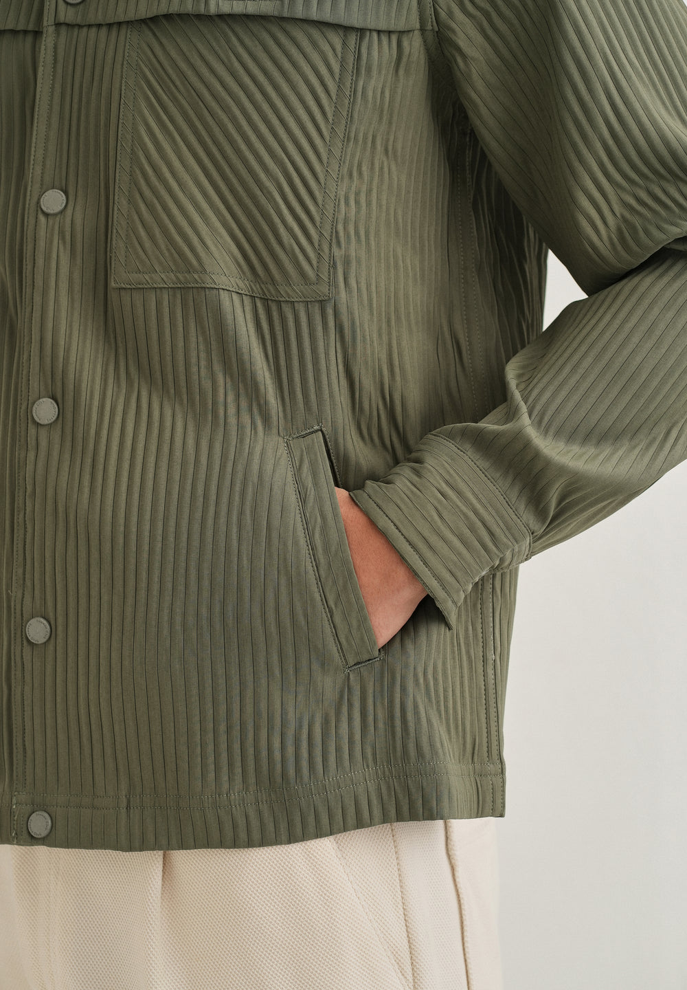 Olive Green Textured Utility Shacket