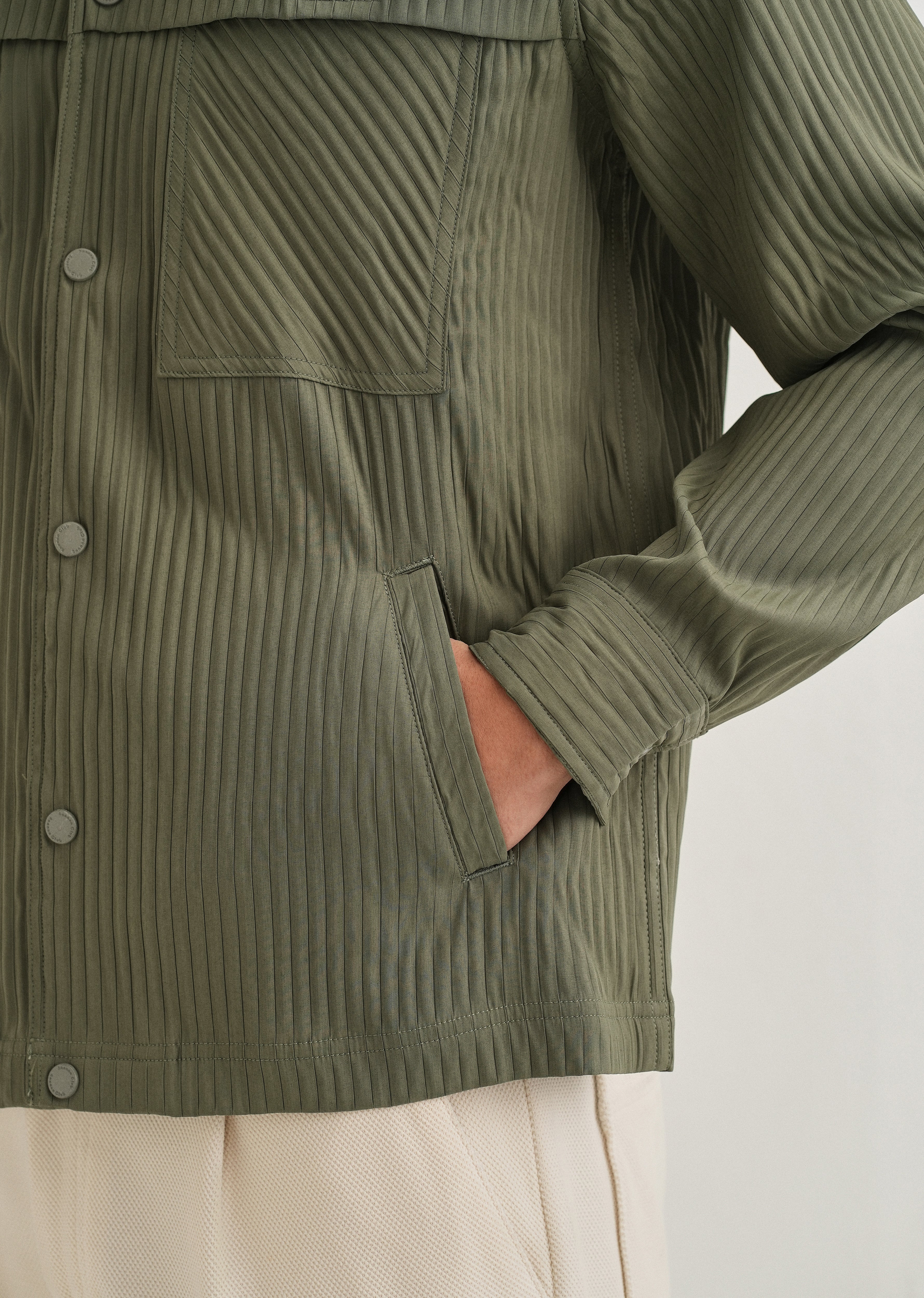 Olive Green Textured Utility Shacket