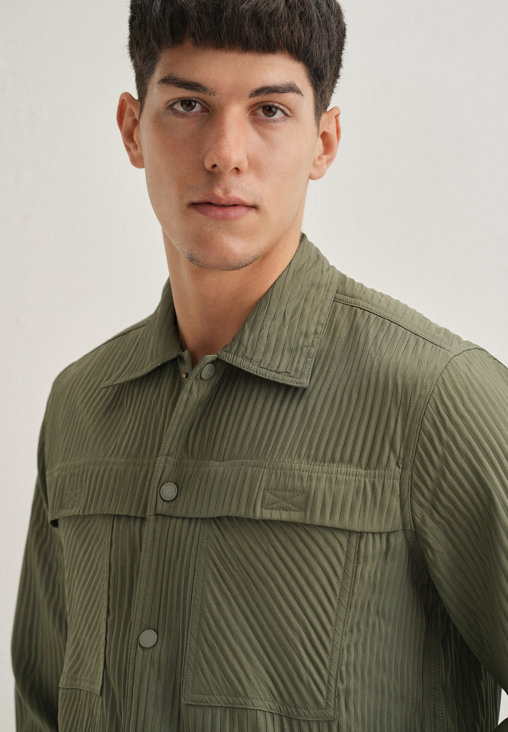 Olive Green Textured Utility Shacket