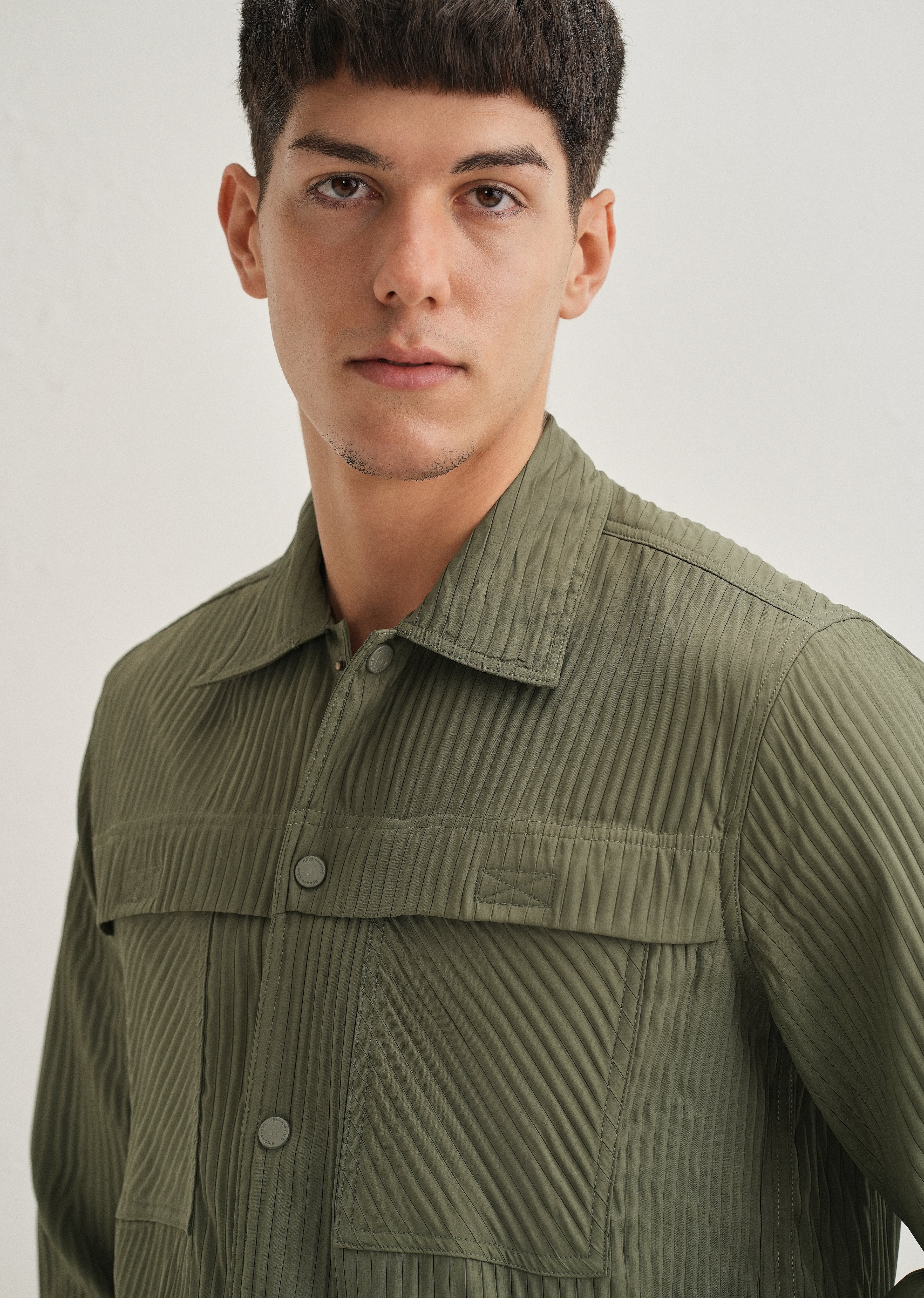 Olive Green Textured Utility Shacket
