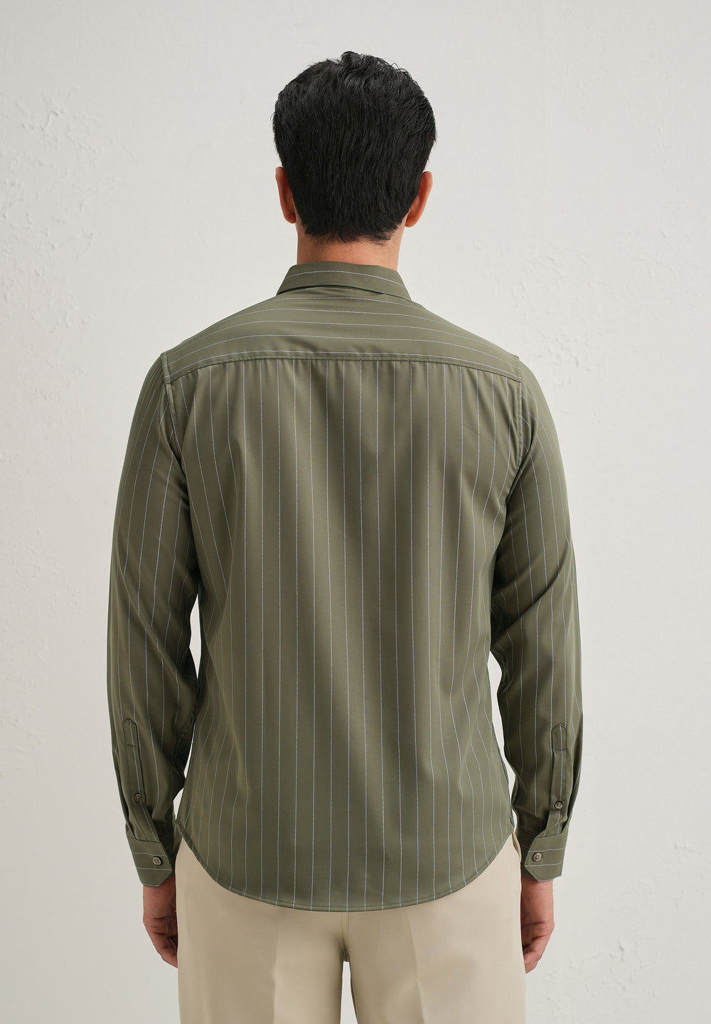 Olive Green Vertical Stripe Shirt