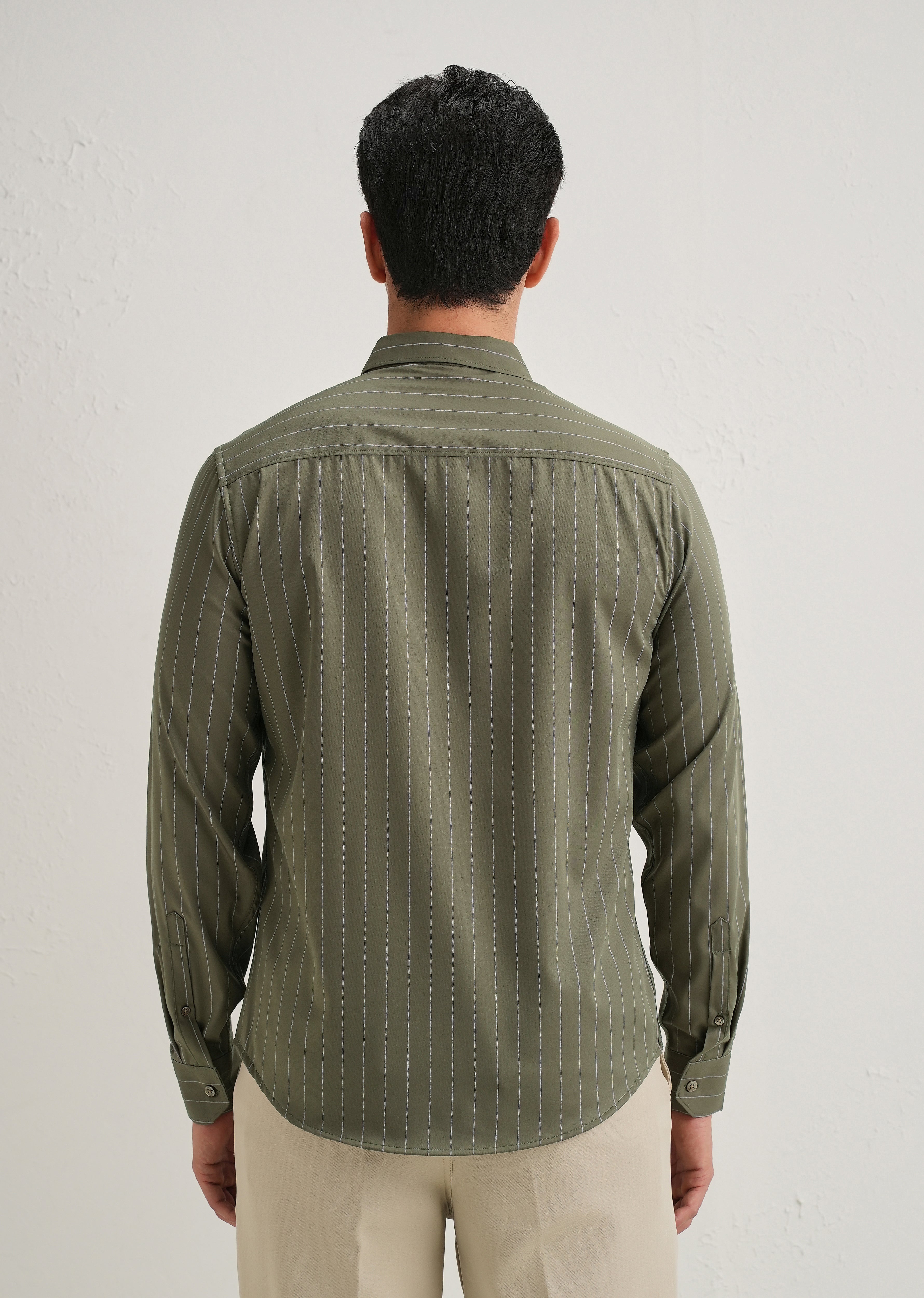 Olive Green Vertical Stripe Shirt