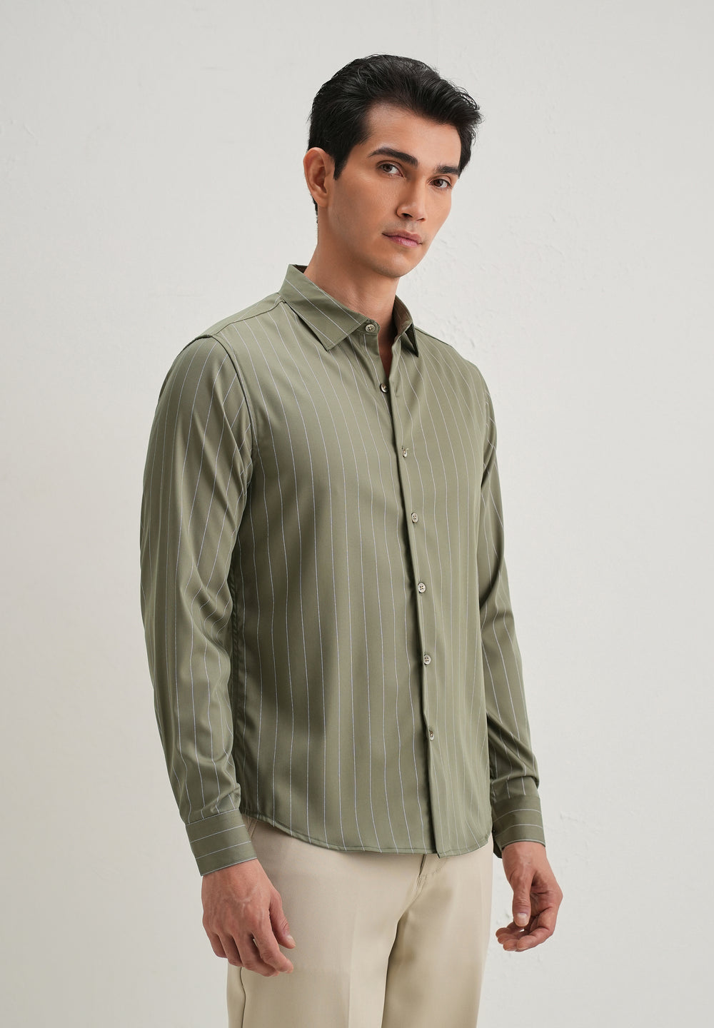 Olive Green Vertical Stripe Shirt