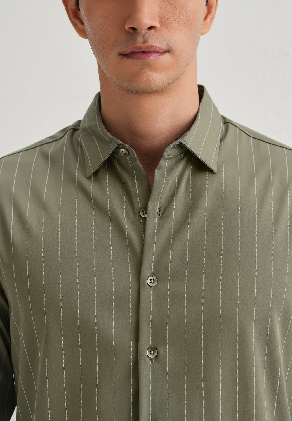 Olive Green Vertical Stripe Shirt