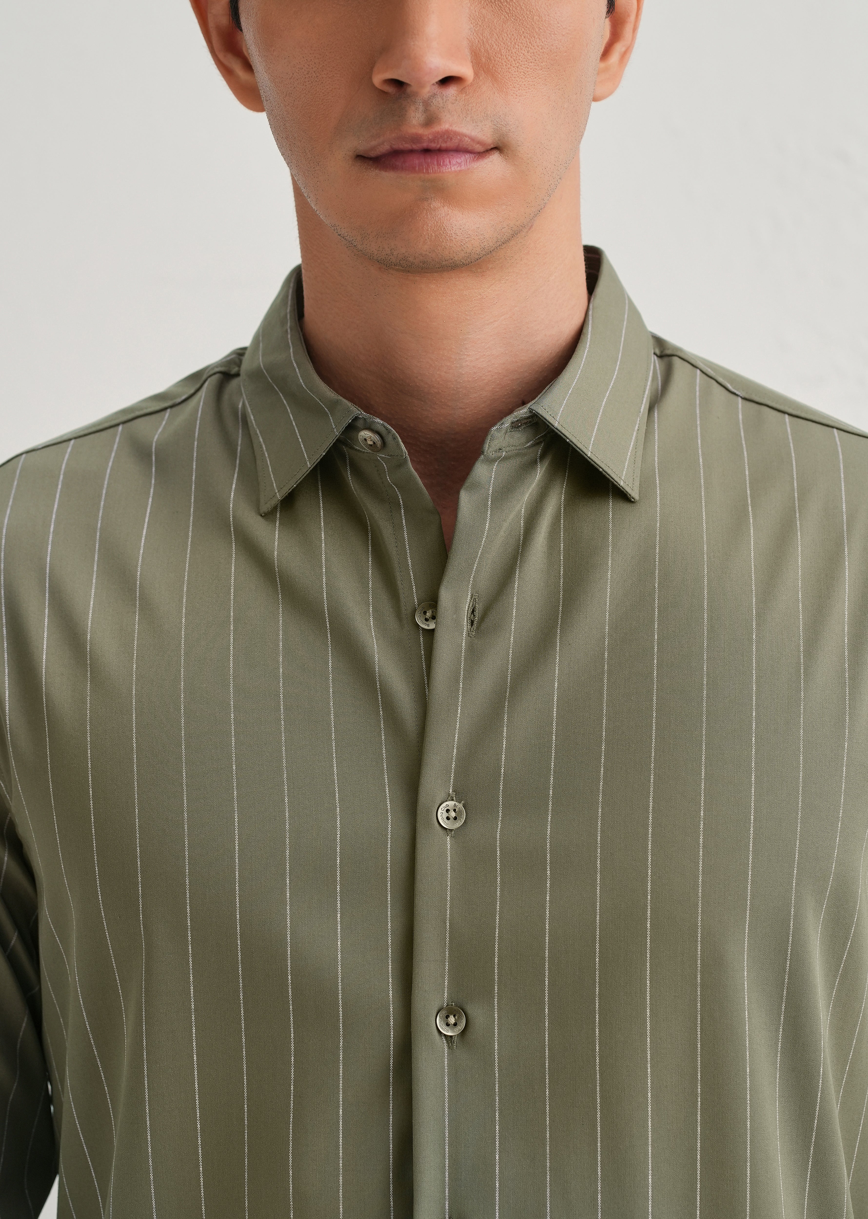 Olive Green Vertical Stripe Shirt