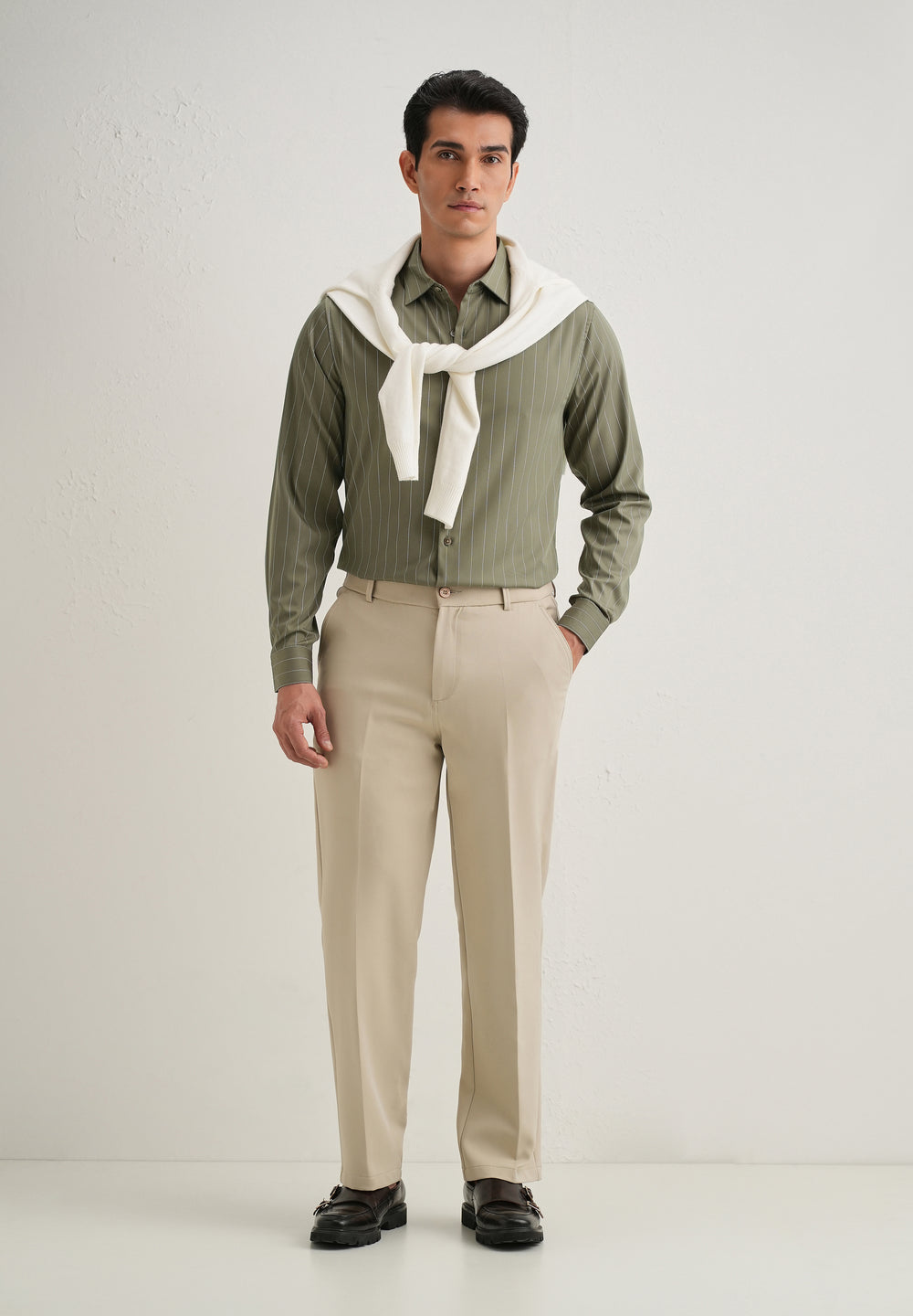 Olive Green Vertical Stripe Shirt