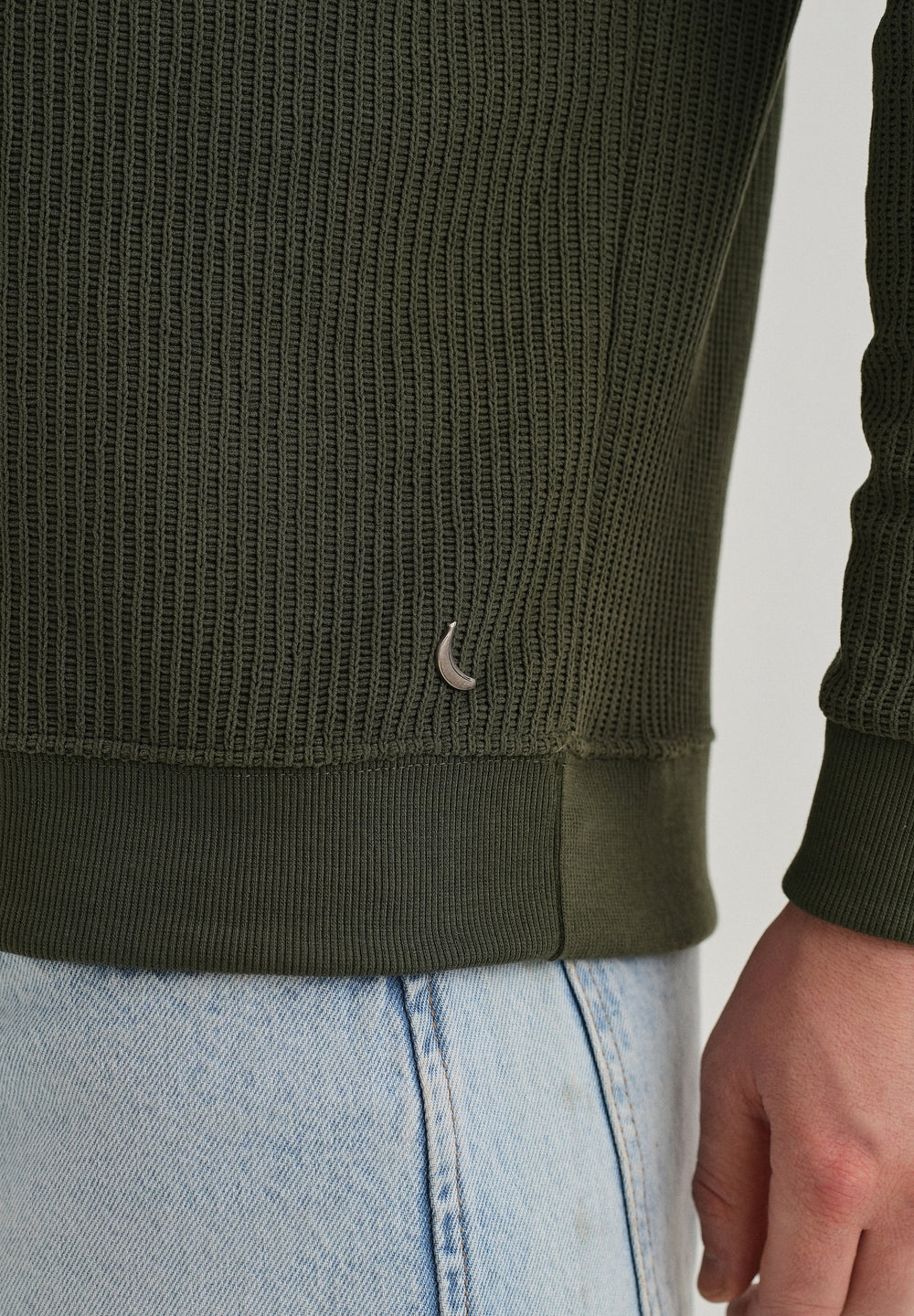 Olive Green Waffle Knit Polo Sweatshirt