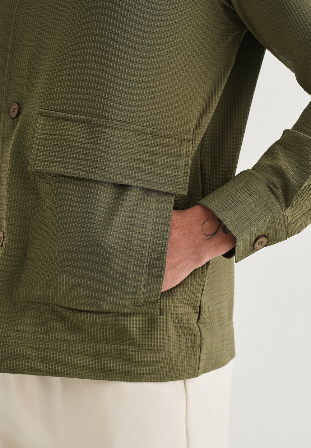 Olive Green Waffle Textured Shacket