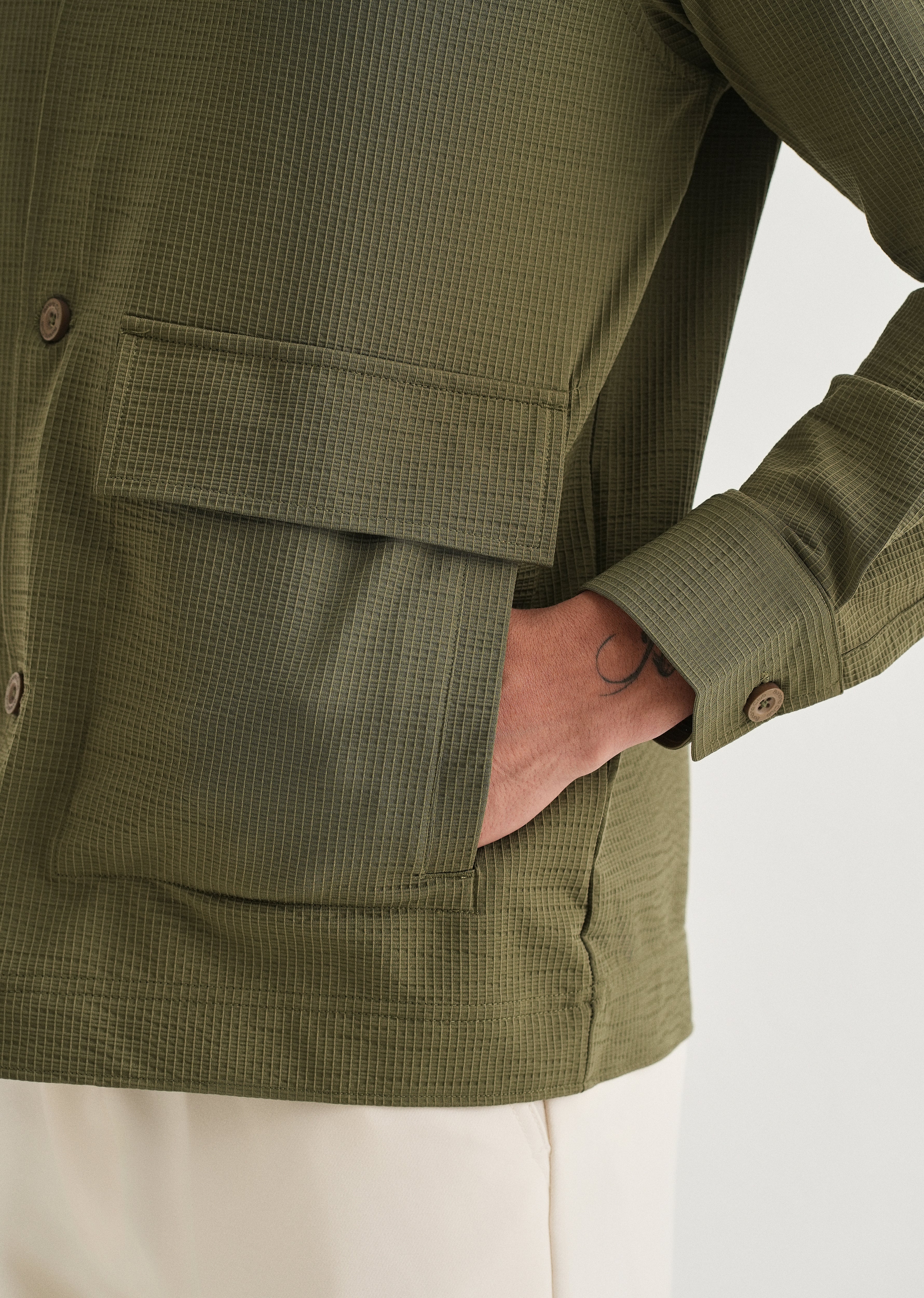 Olive Green Waffle Textured Shacket