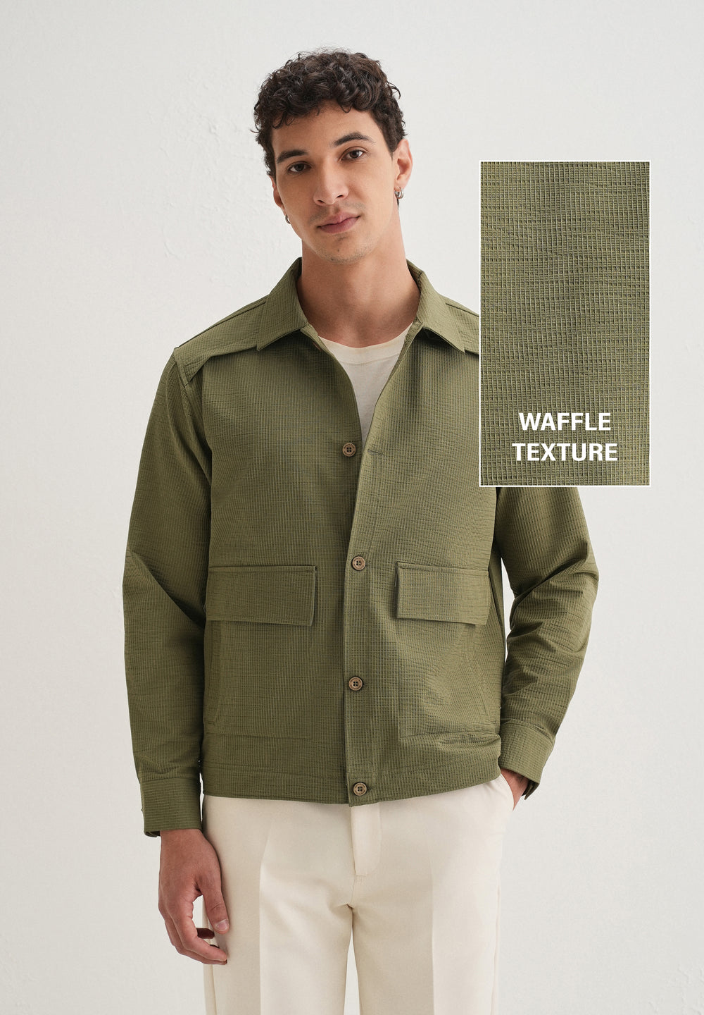 Olive Green Waffle Textured Shacket