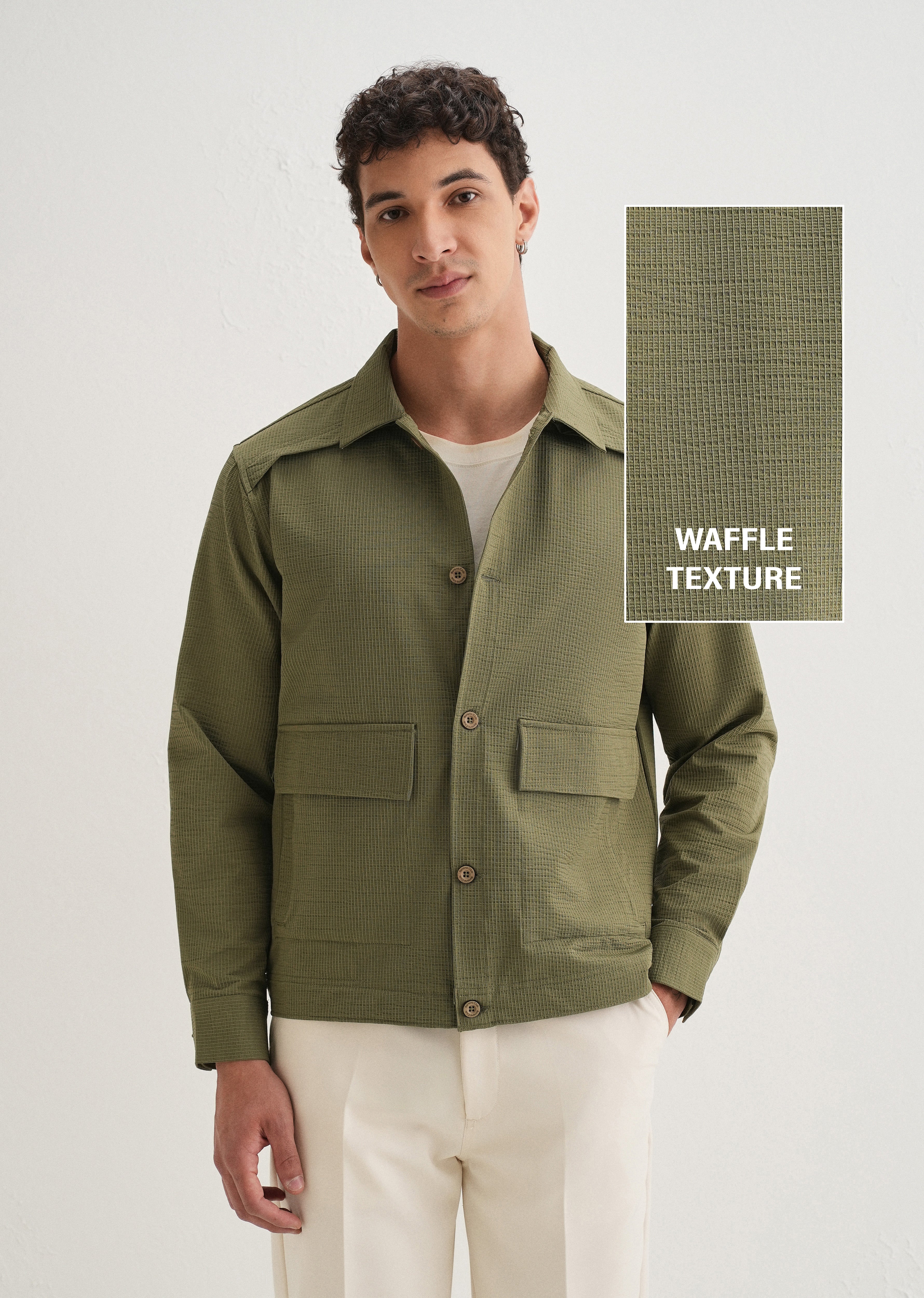 Olive Green Waffle Textured Shacket