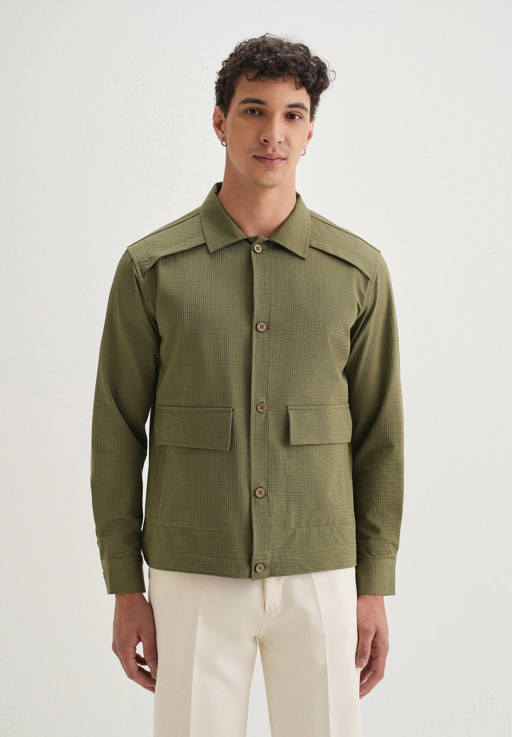 Olive Green Waffle Textured Shacket