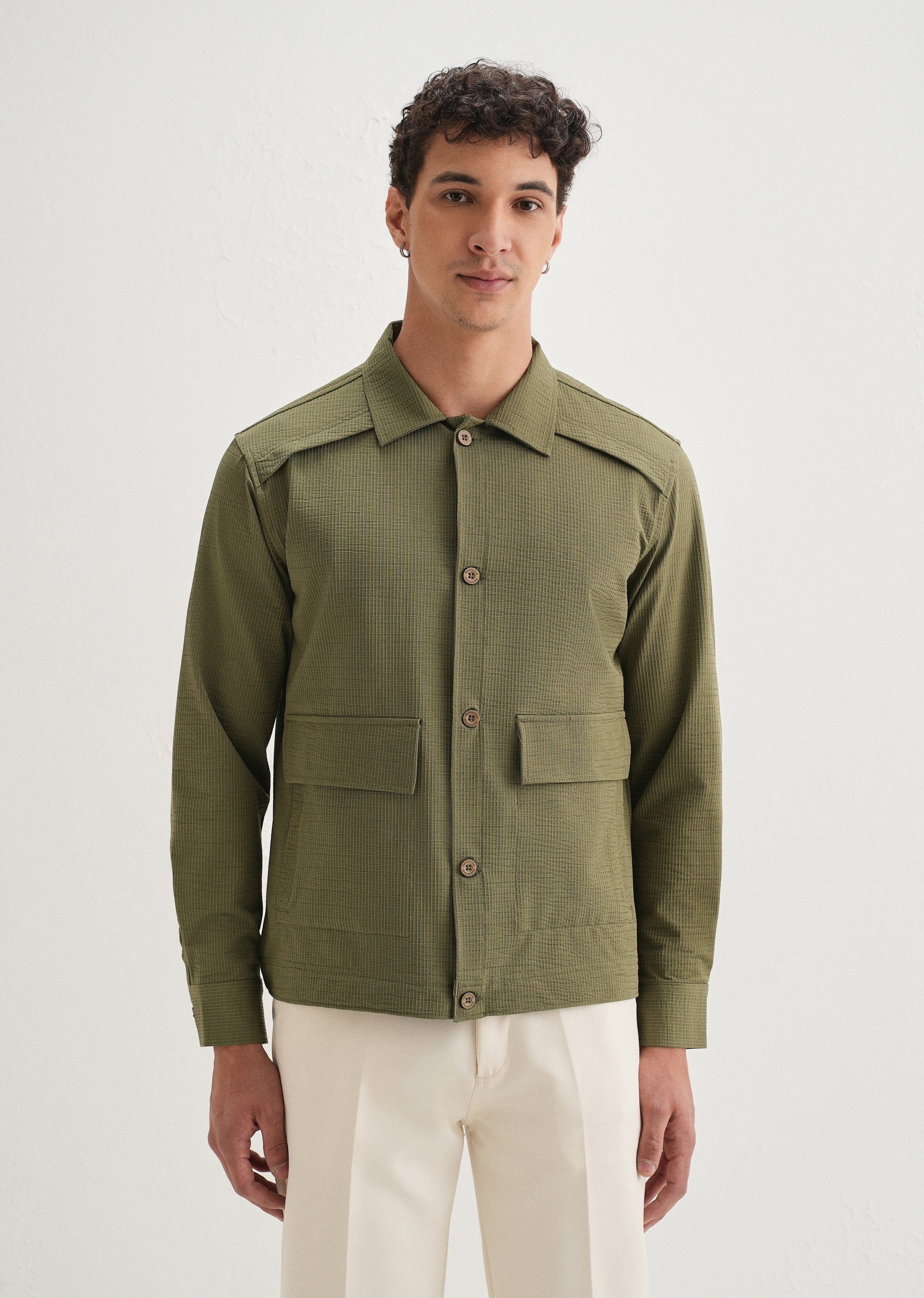 Olive Green Waffle Textured Shacket