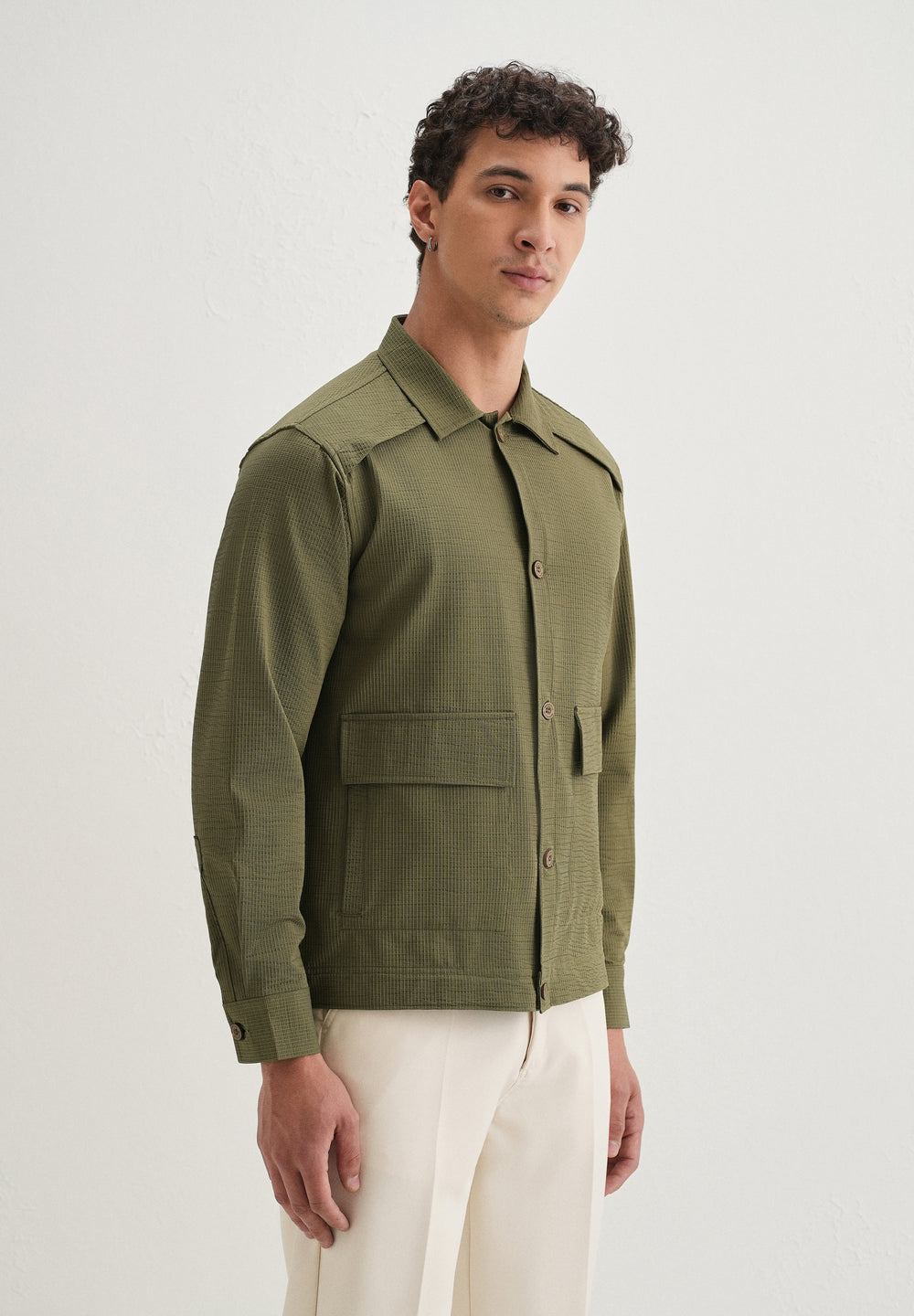 Olive Green Waffle Textured Shacket
