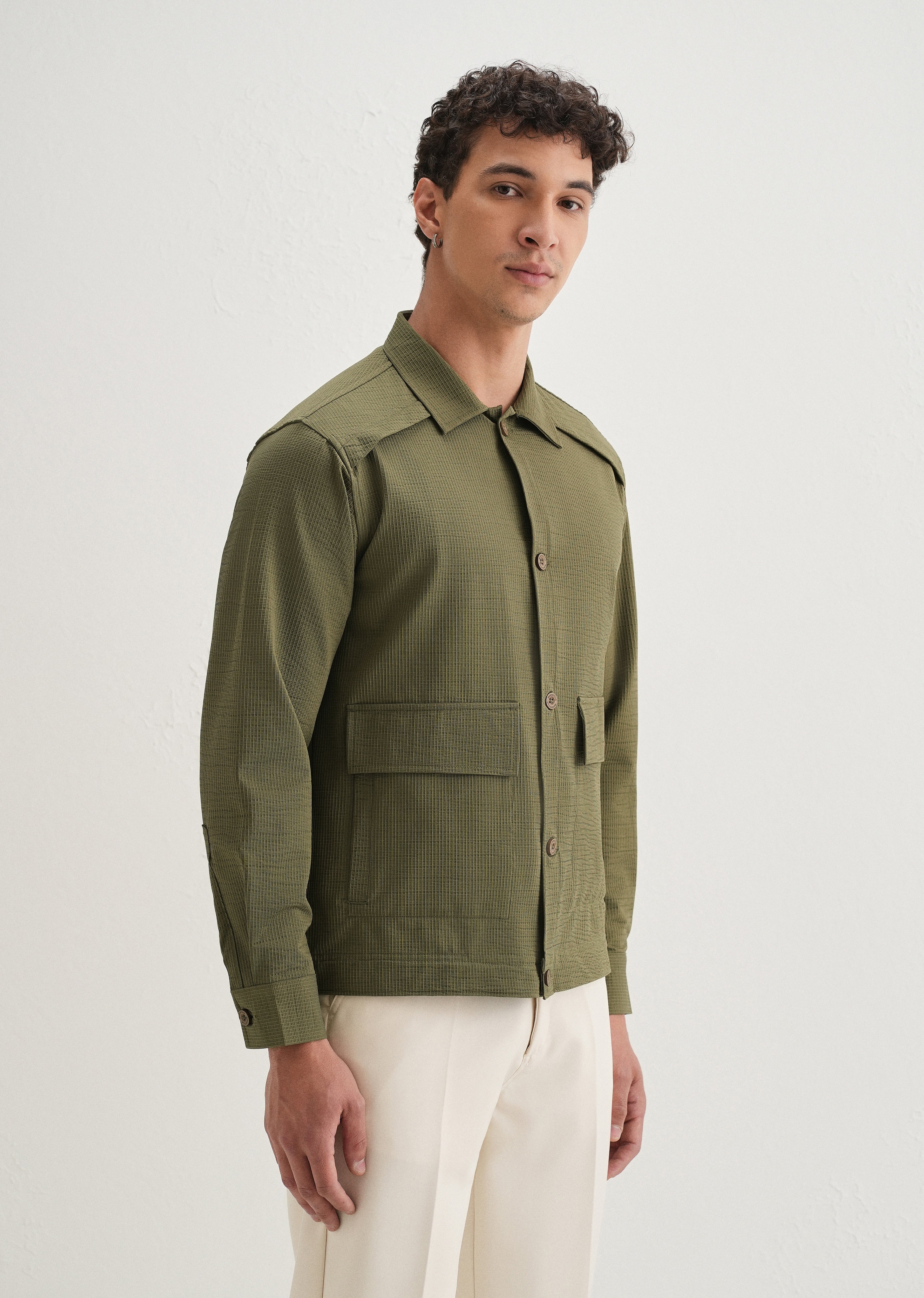 Olive Green Waffle Textured Shacket