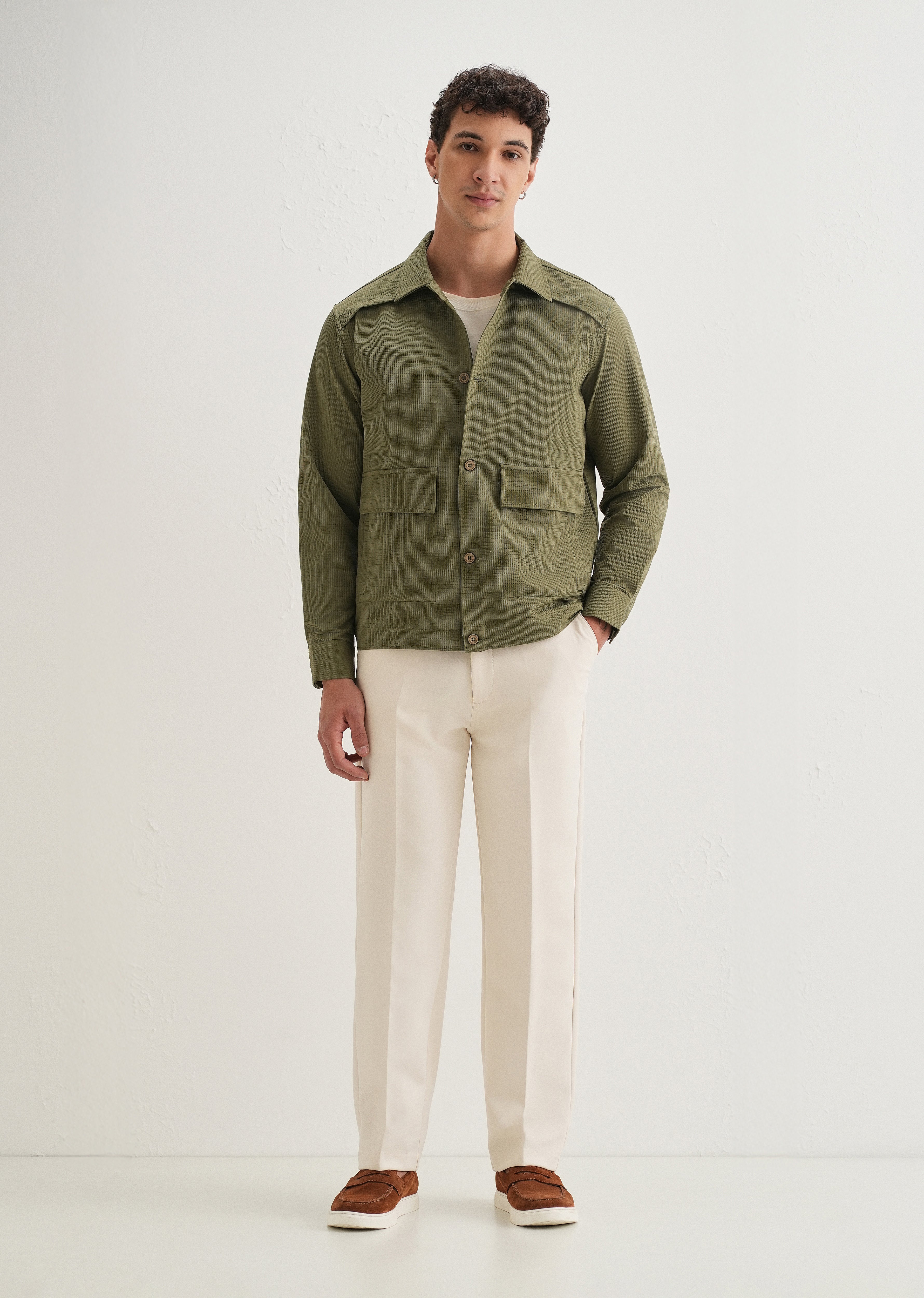 Olive Green Waffle Textured Shacket