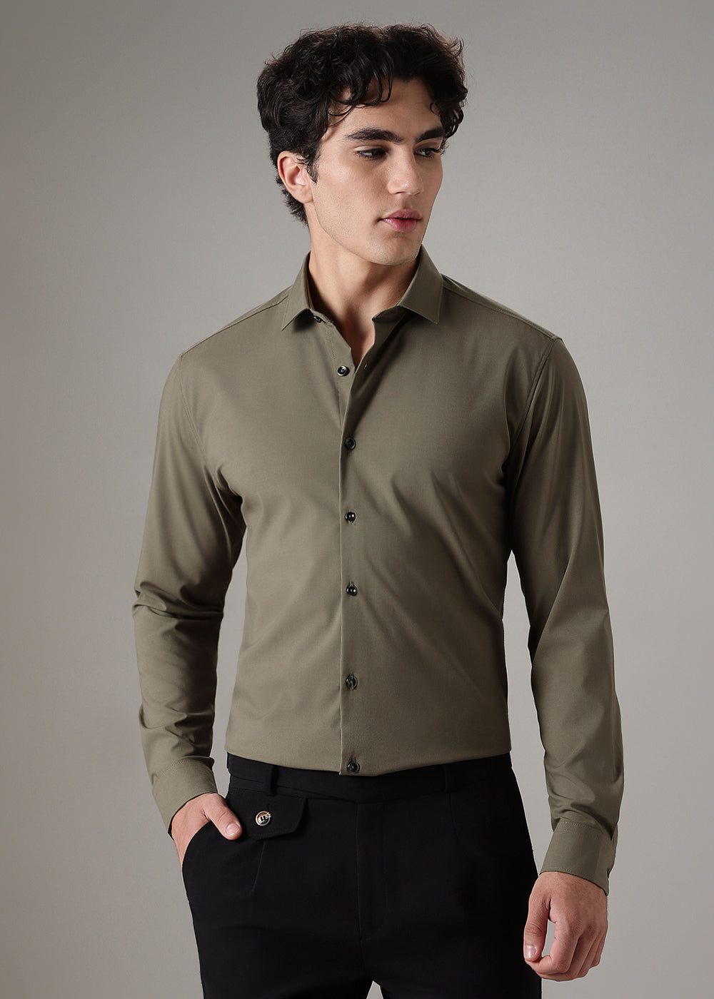 Olive Green Wrinkle Free Shirt