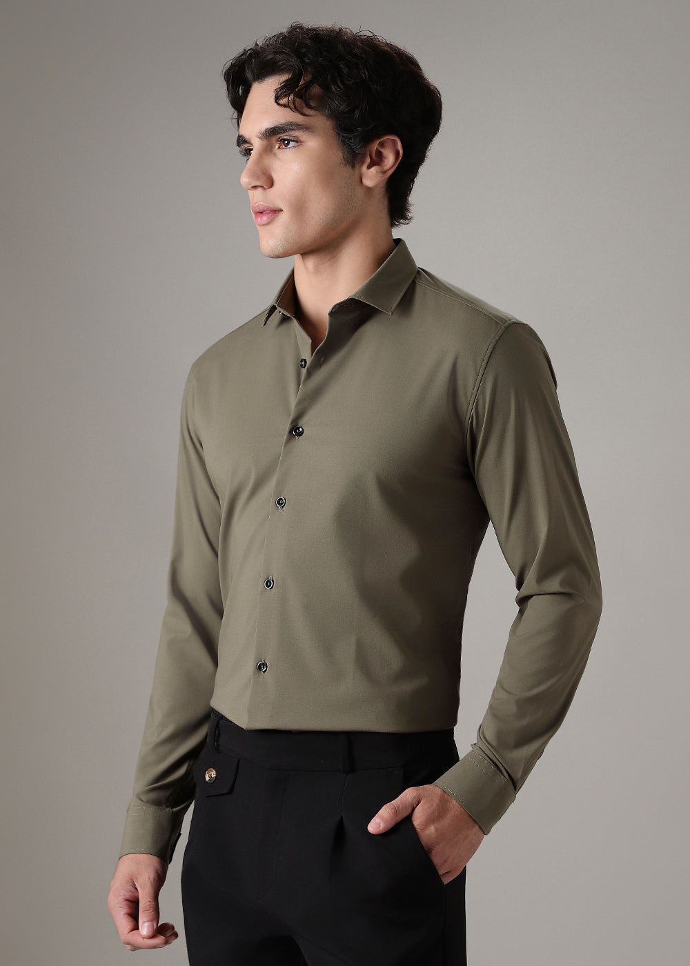 Olive Green Wrinkle Free Shirt