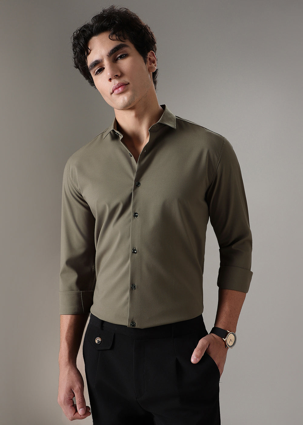 Olive Green Wrinkle Free Shirt