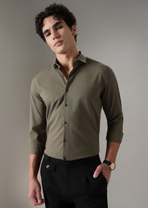 Olive Green Plain Wrinkle Free Shirt