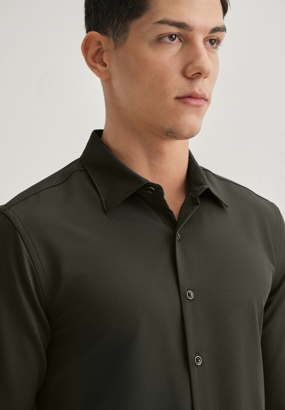 Olive Green Wrinkle Free Stitchless Placket Shirt