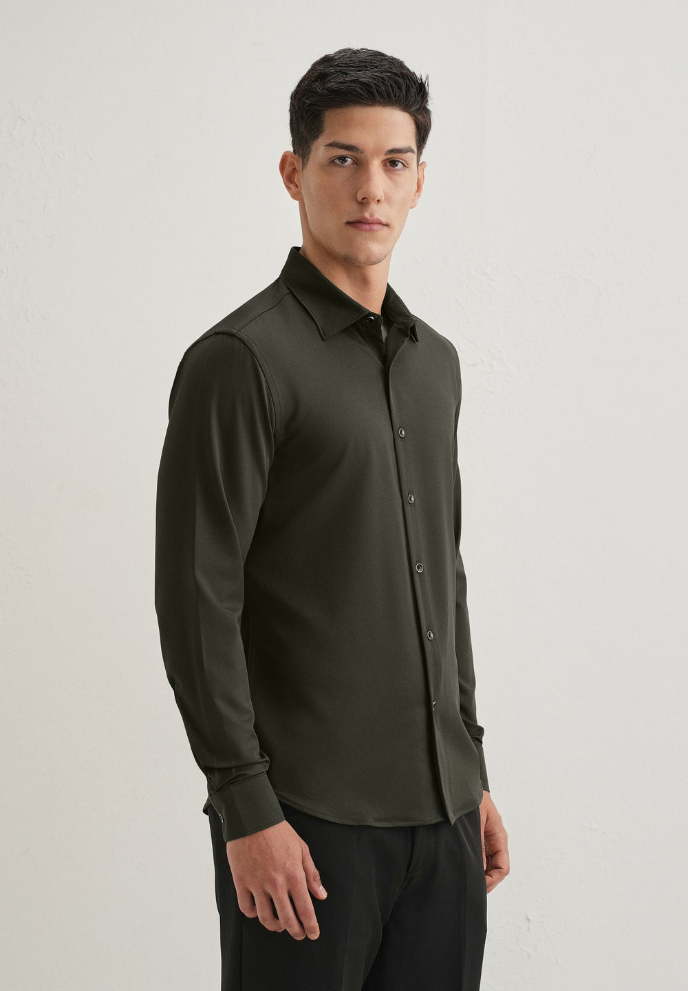 Olive Green Wrinkle Free Stitchless Placket Shirt