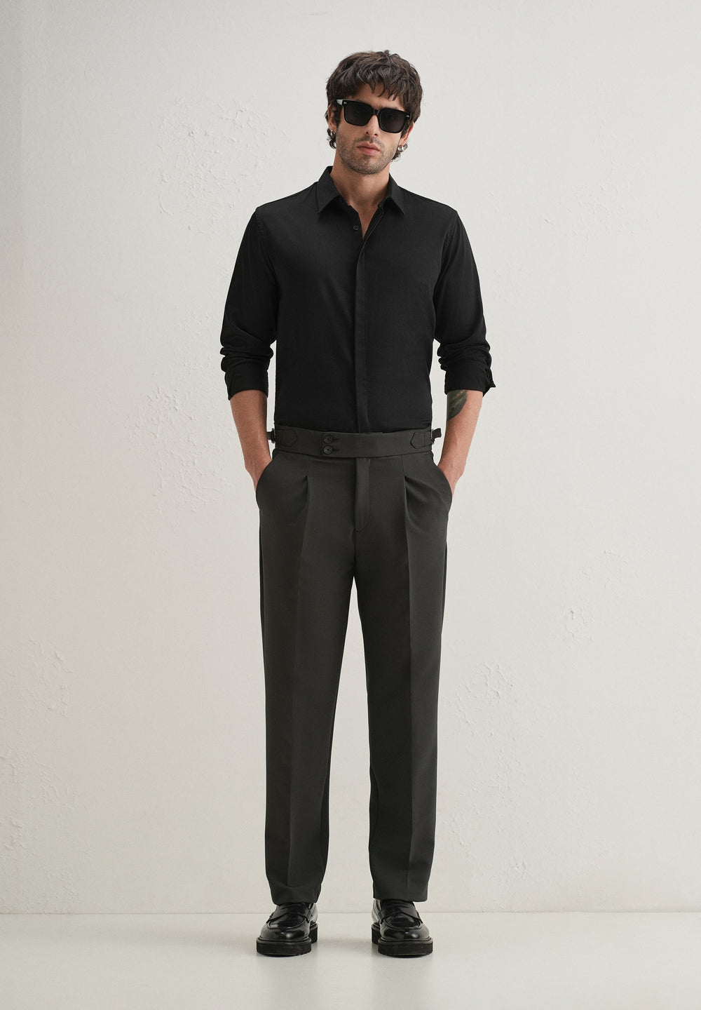 Olive Grey Pleated Gurkha Pant