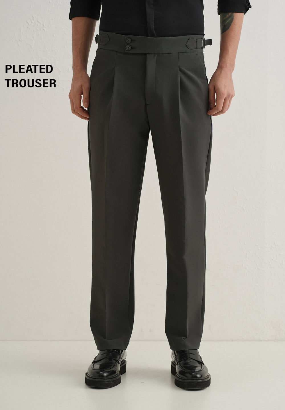 Olive Grey Pleated Gurkha Pant