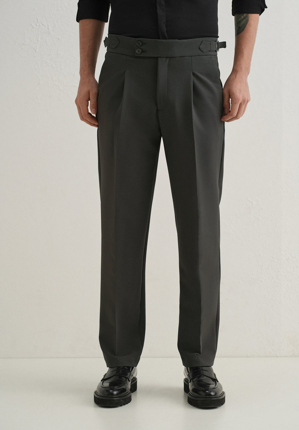 Olive Grey Pleated Gurkha Pant