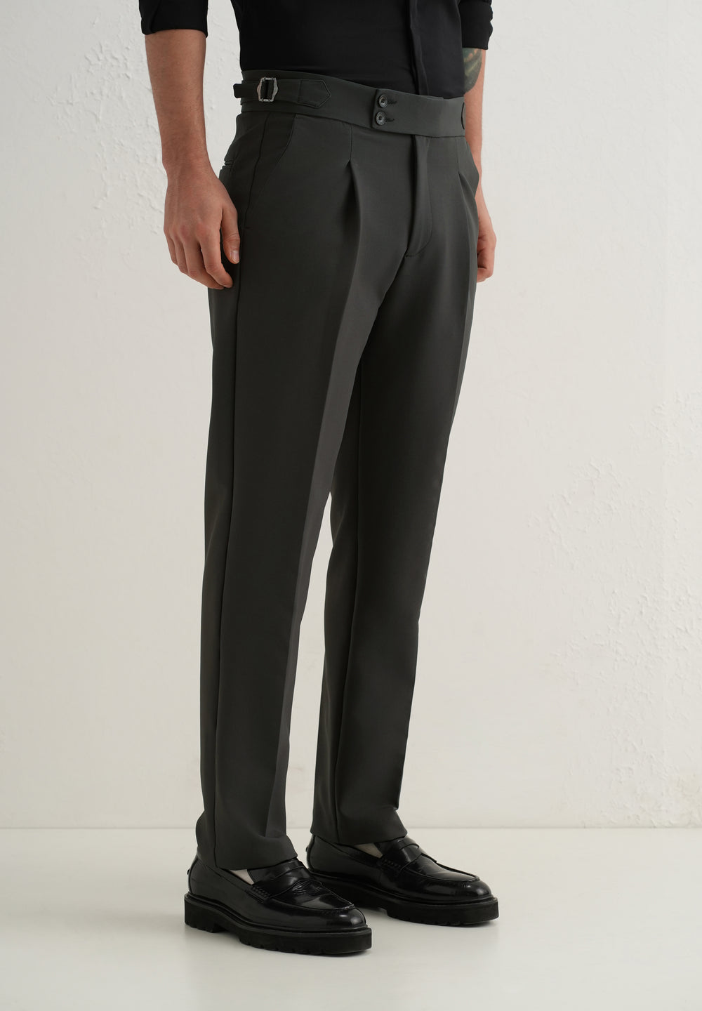 Olive Grey Pleated Gurkha Pant