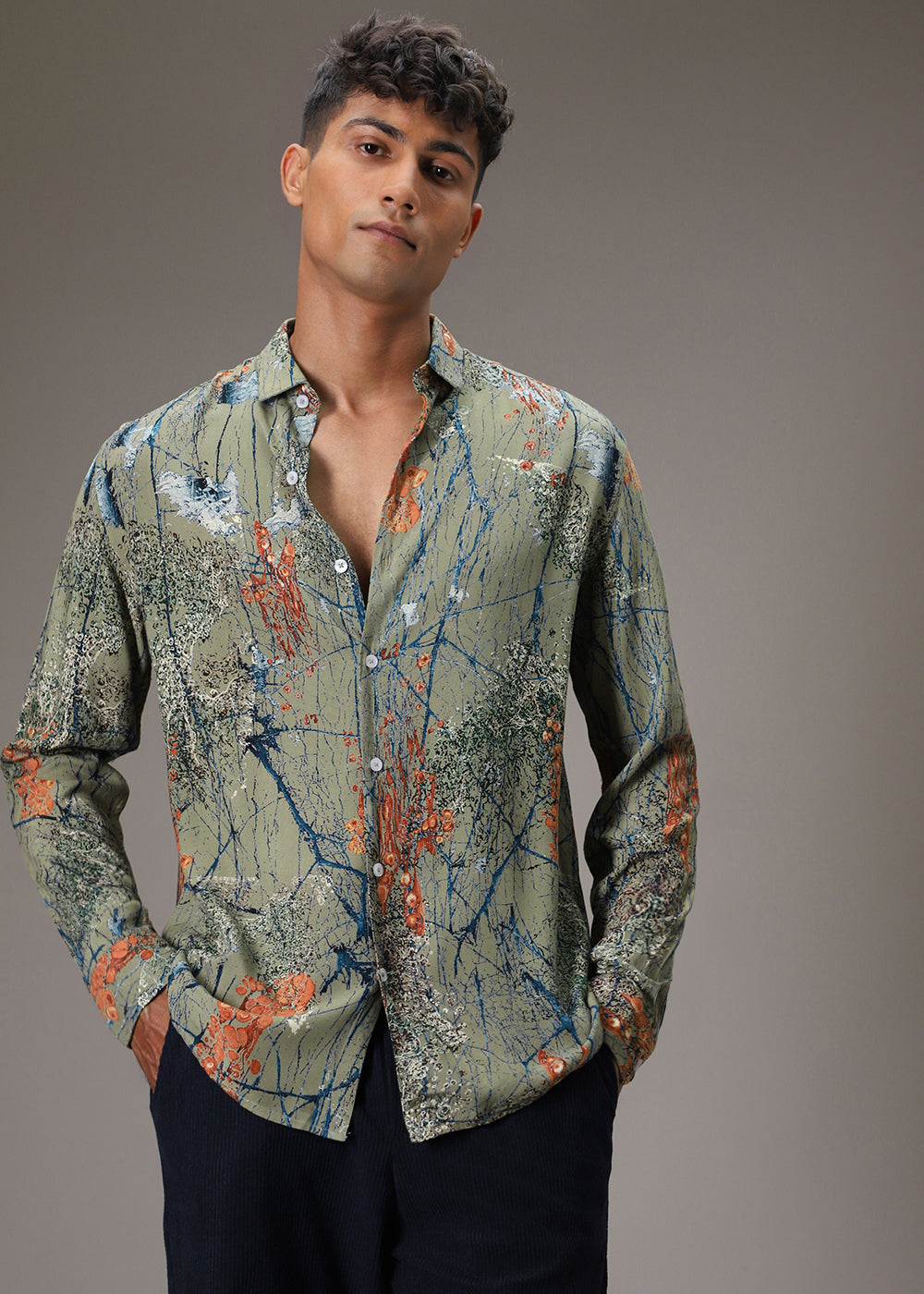 Olive Green Feather Shirt