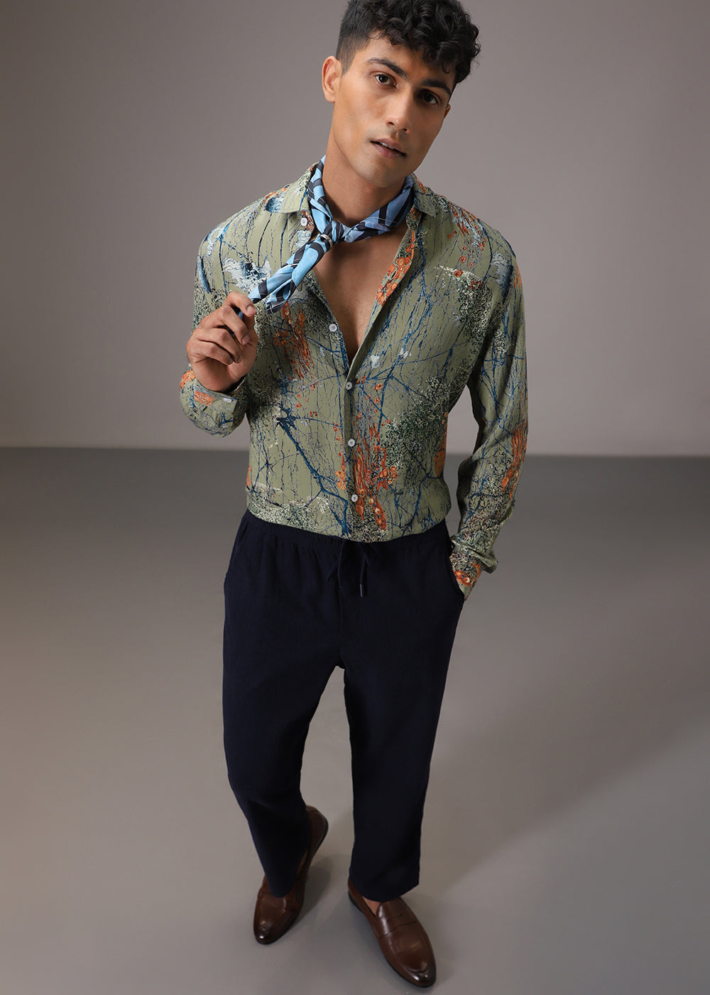 Olive Green Feather Shirt