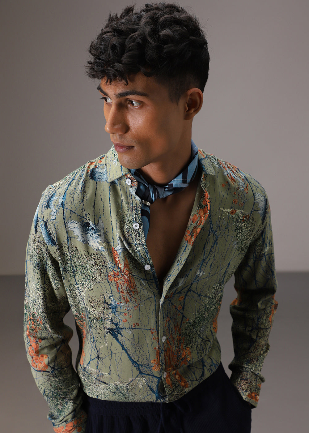 Olive Green Feather Shirt