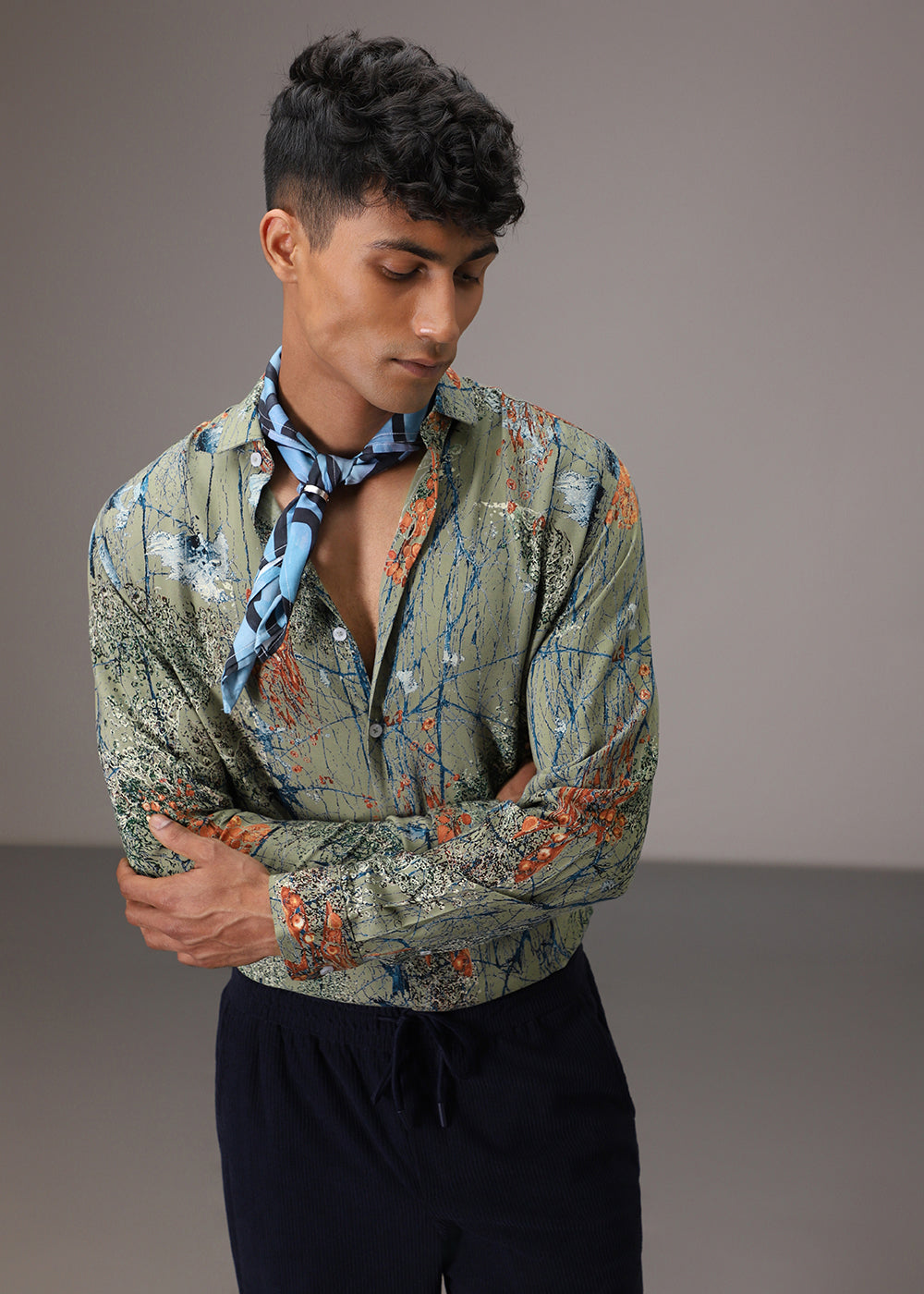 Olive Green Feather Shirt