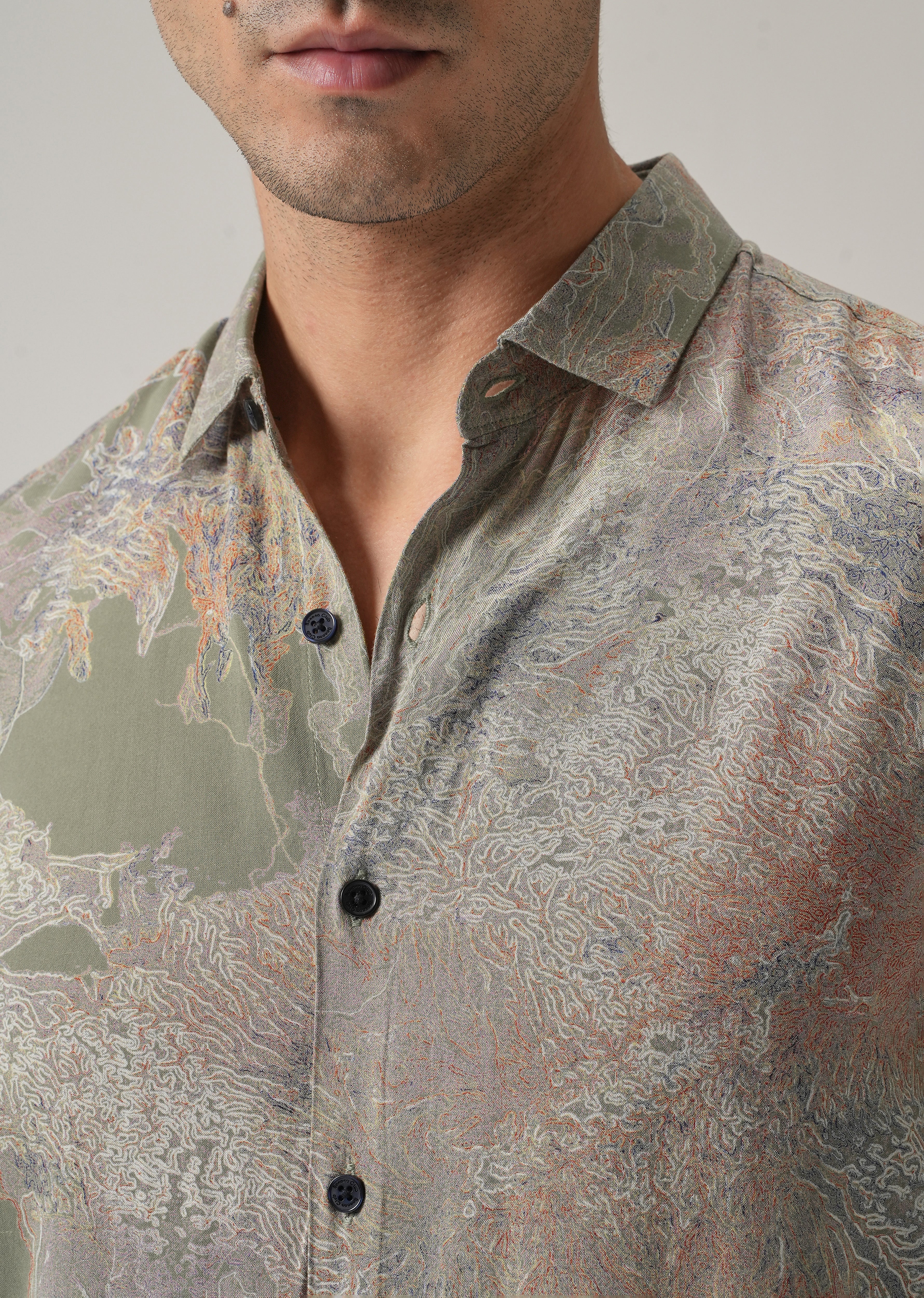 Olive Intricate Print Feather Shirt