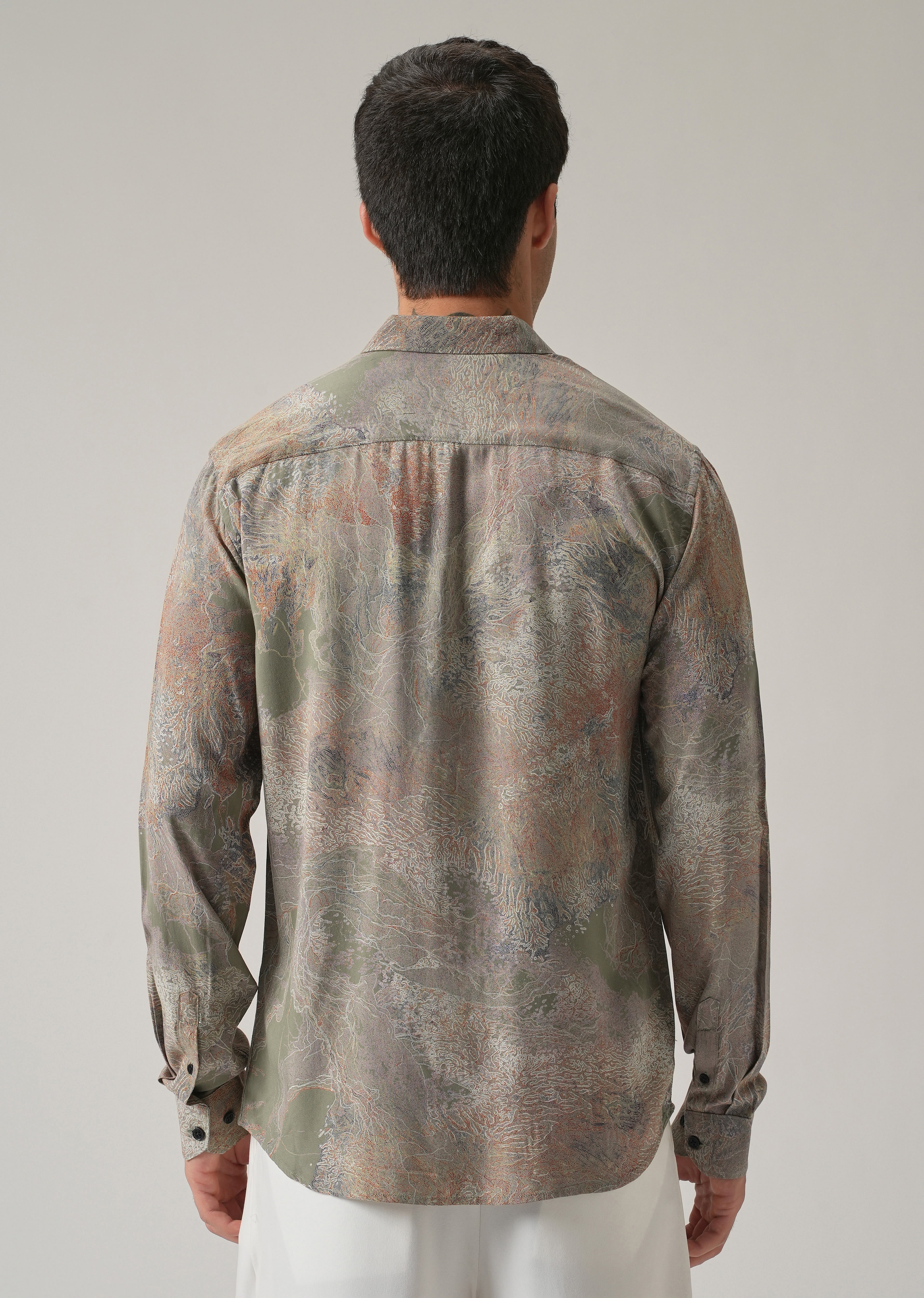 Olive Intricate Print Feather Shirt