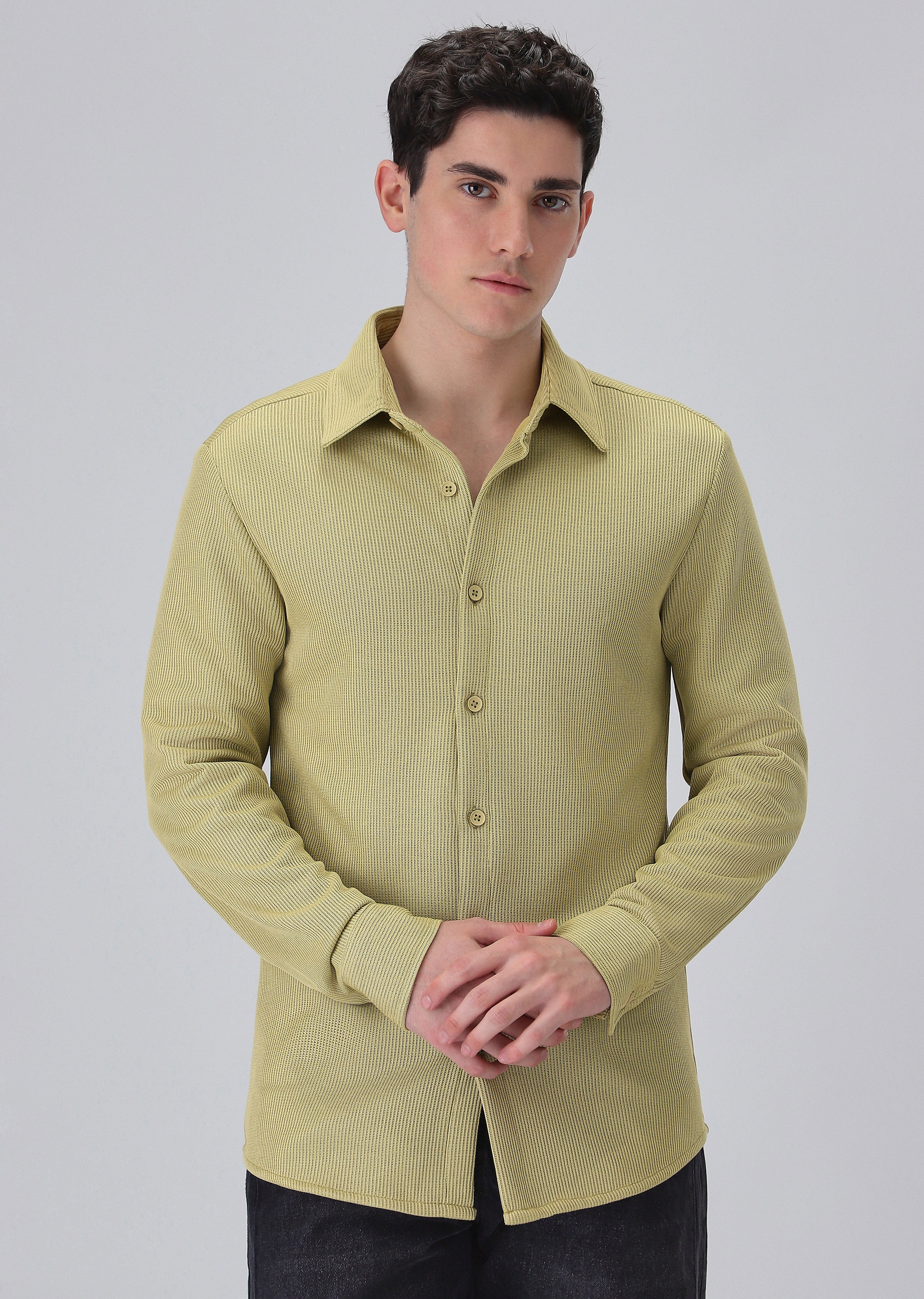 Olive Plain Knitted Shirt